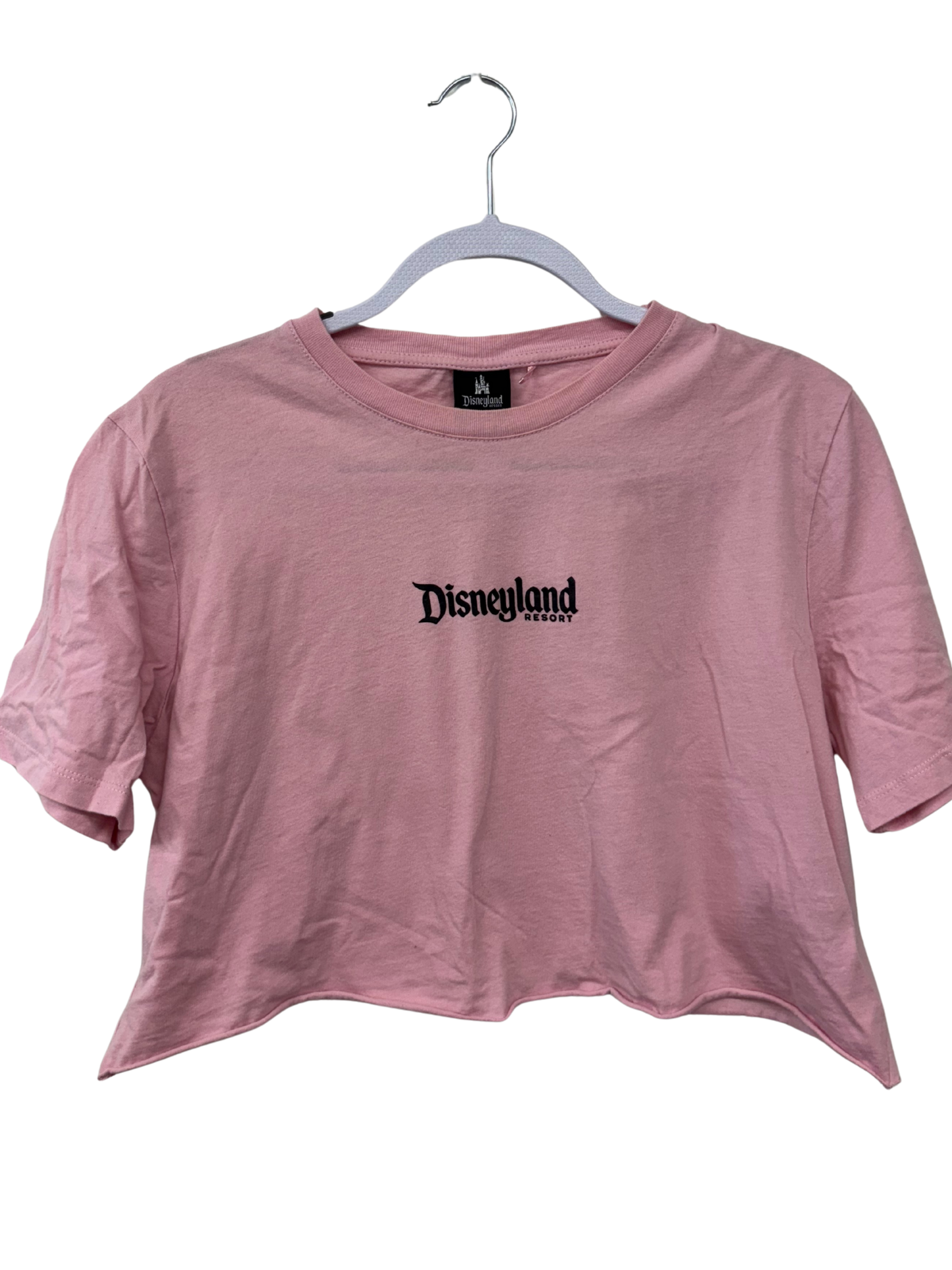 Pink Short Sleeve Cropped Shirt with Black Disneyland Print