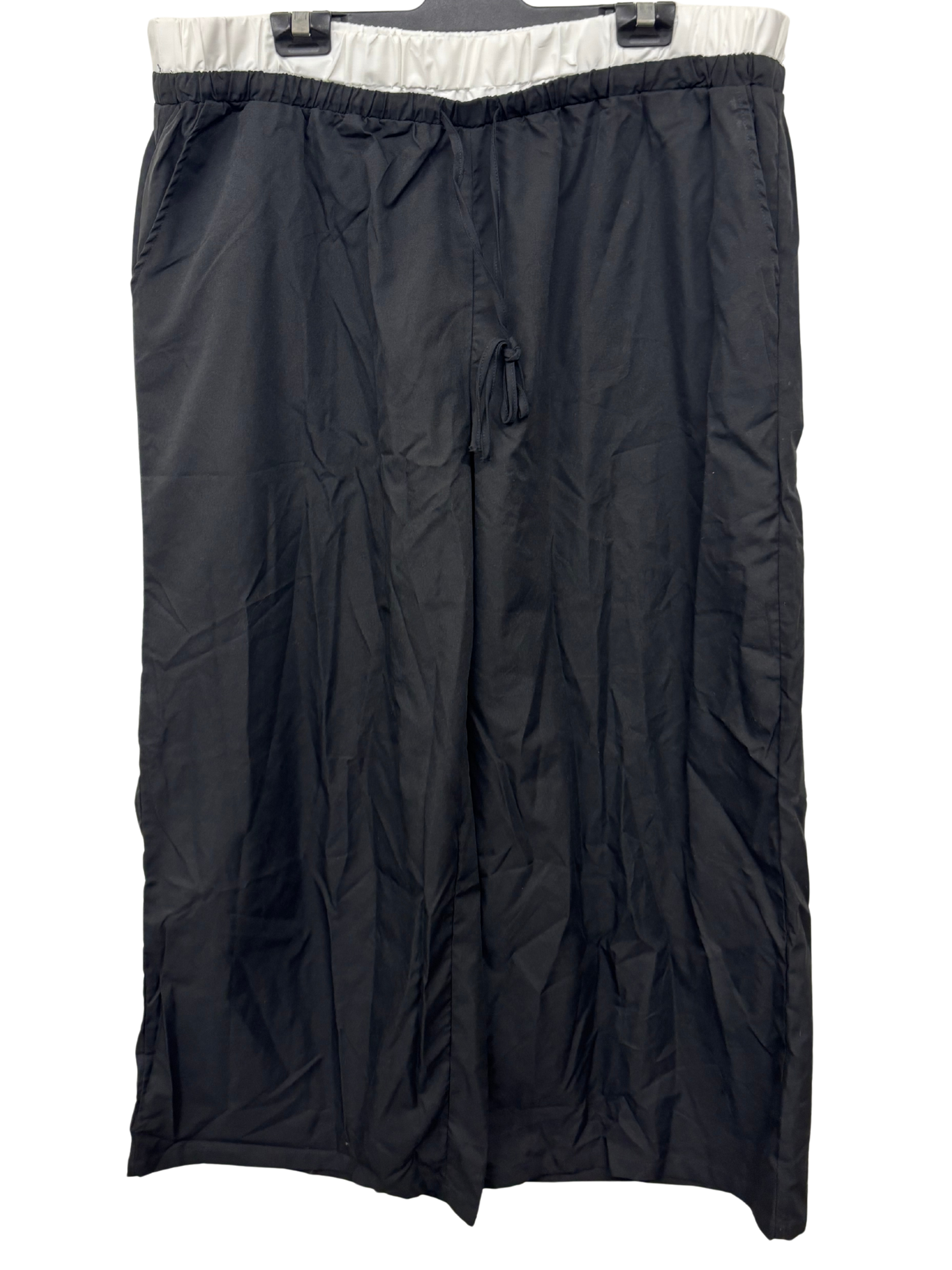 Black Wide Leg Drawstring Pants with White Waist