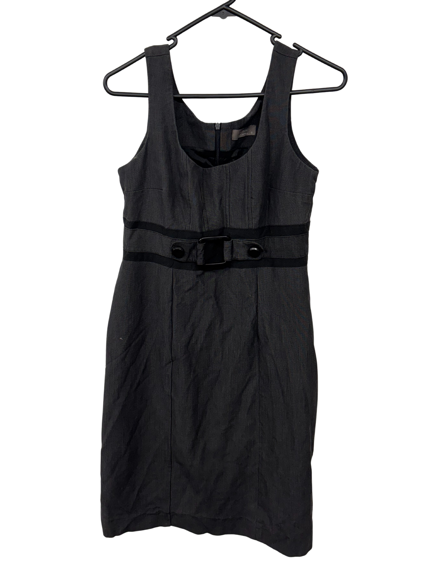 00s Dark Grey Strappy Knee Length Dress with Buckle Detail