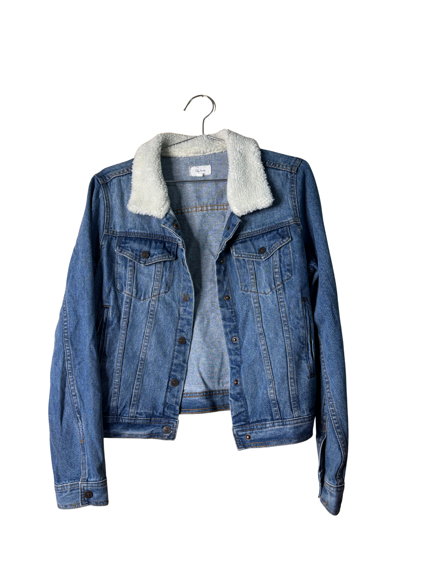 Blue Denim Jacket with Faux Shearling Collar