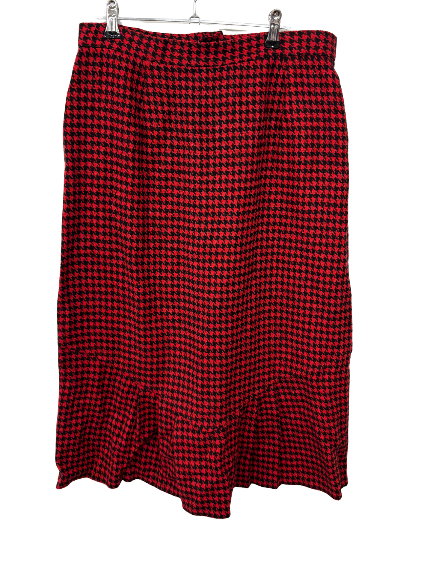 Vintage Red & Black Houndstooth Print Midi Pencil Skirt