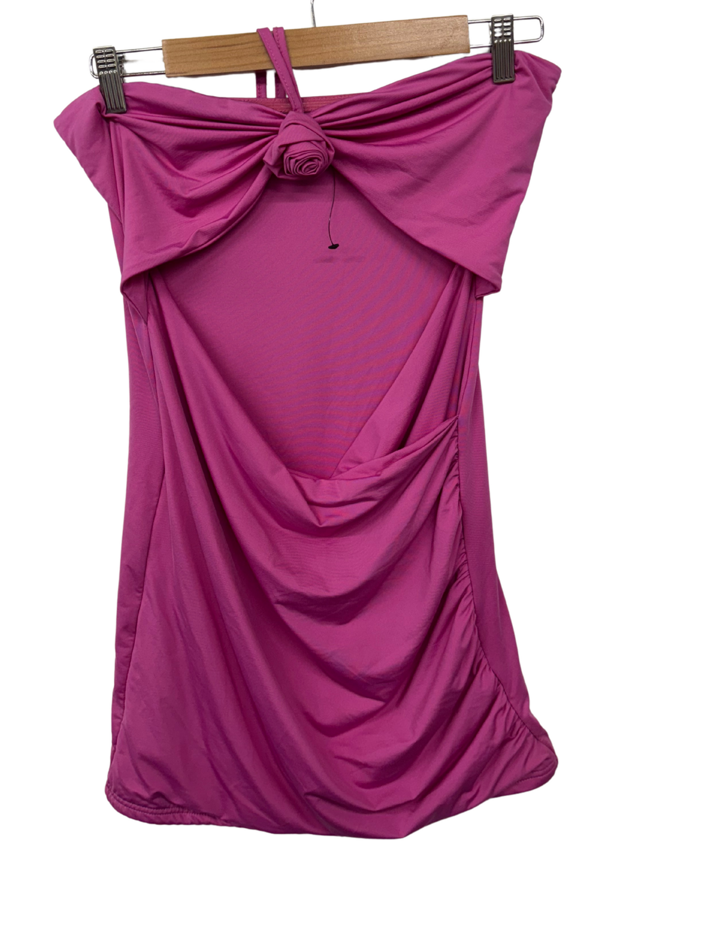 Hot Pink Strapless/Halter Cutout Short Dress with Rose