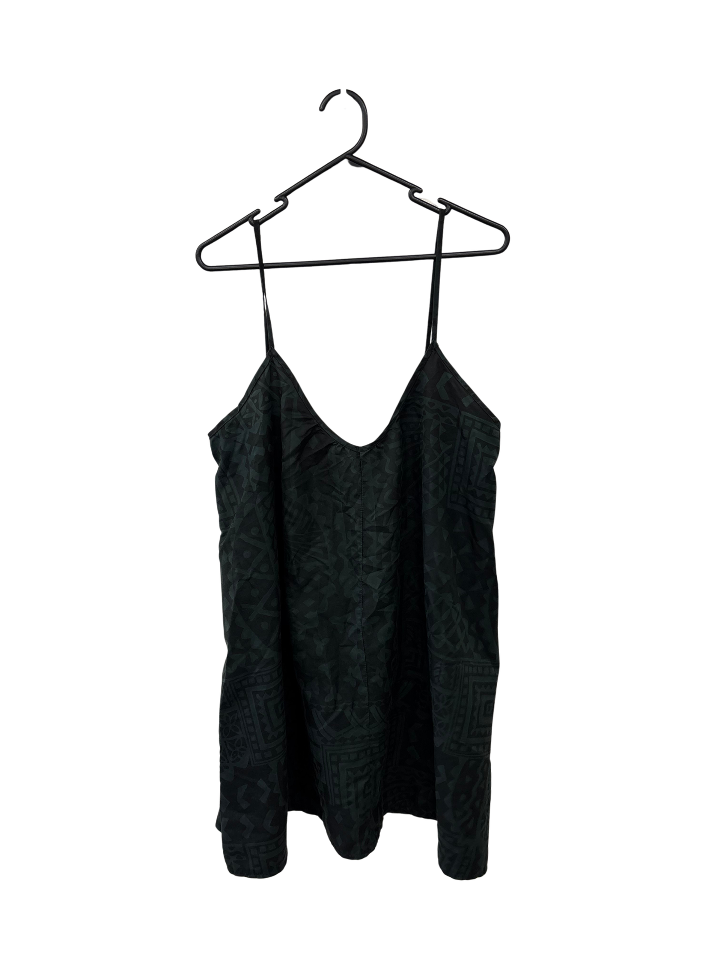 Dark Green & Black Patterned Strappy Short Dress
