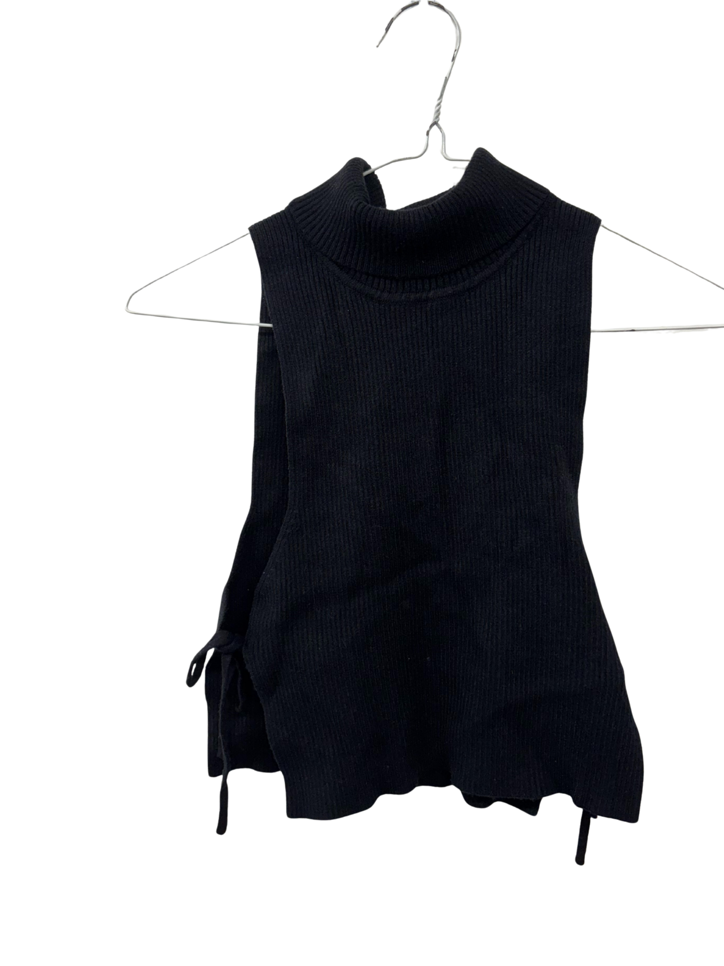 Black Ribbed Sleeveless Turtleneck Top