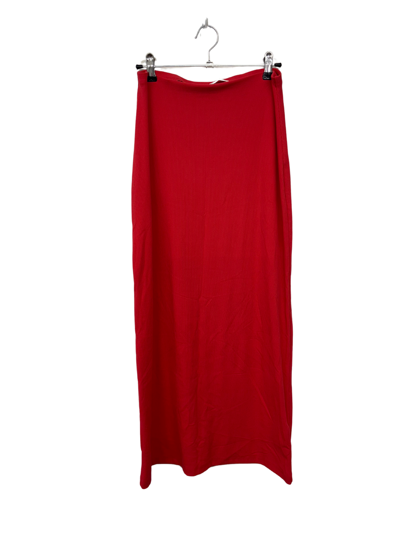 Red Fitted Long Midi Skirt
