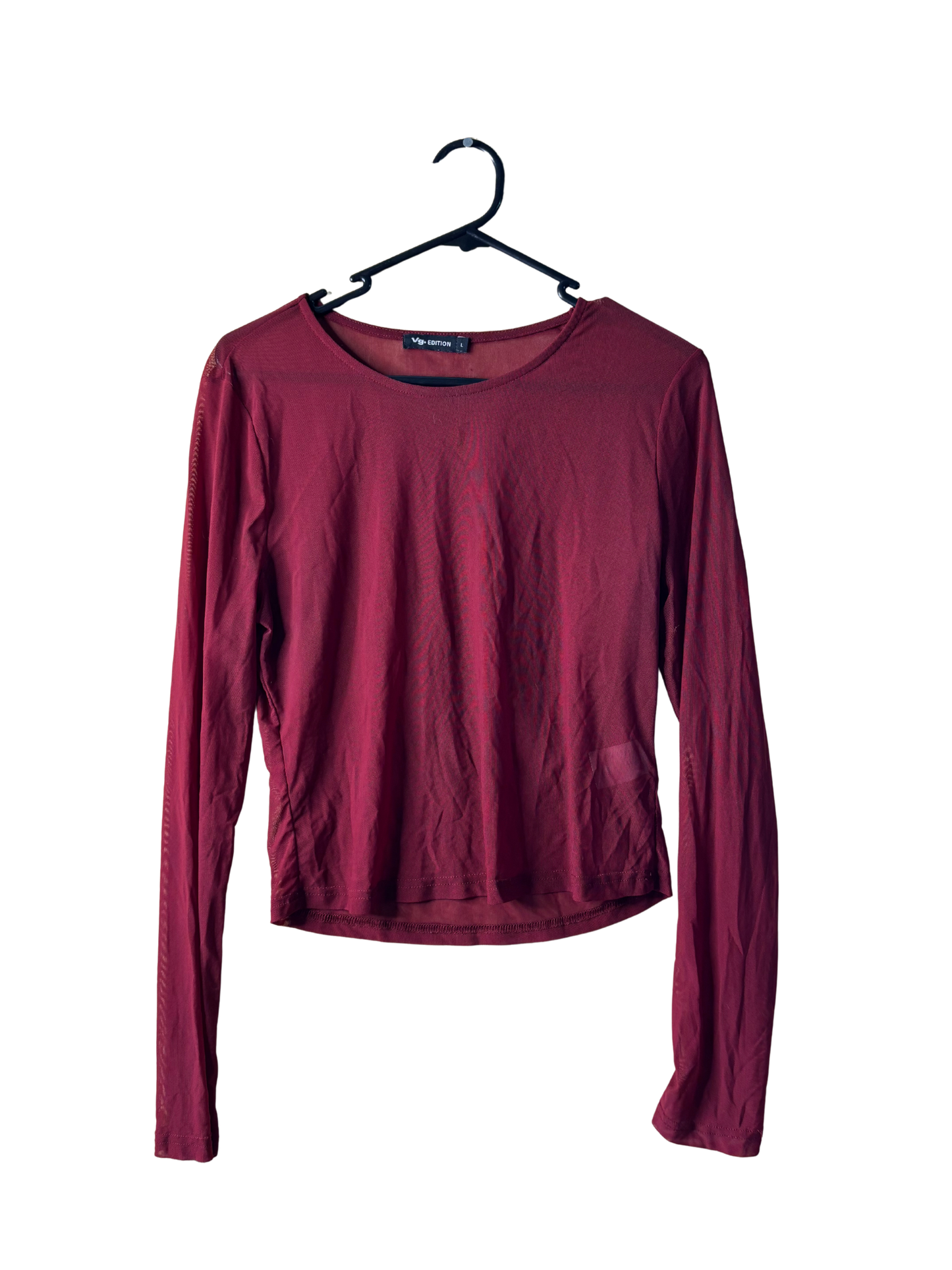 Maroon Mesh Long Sleeve Top