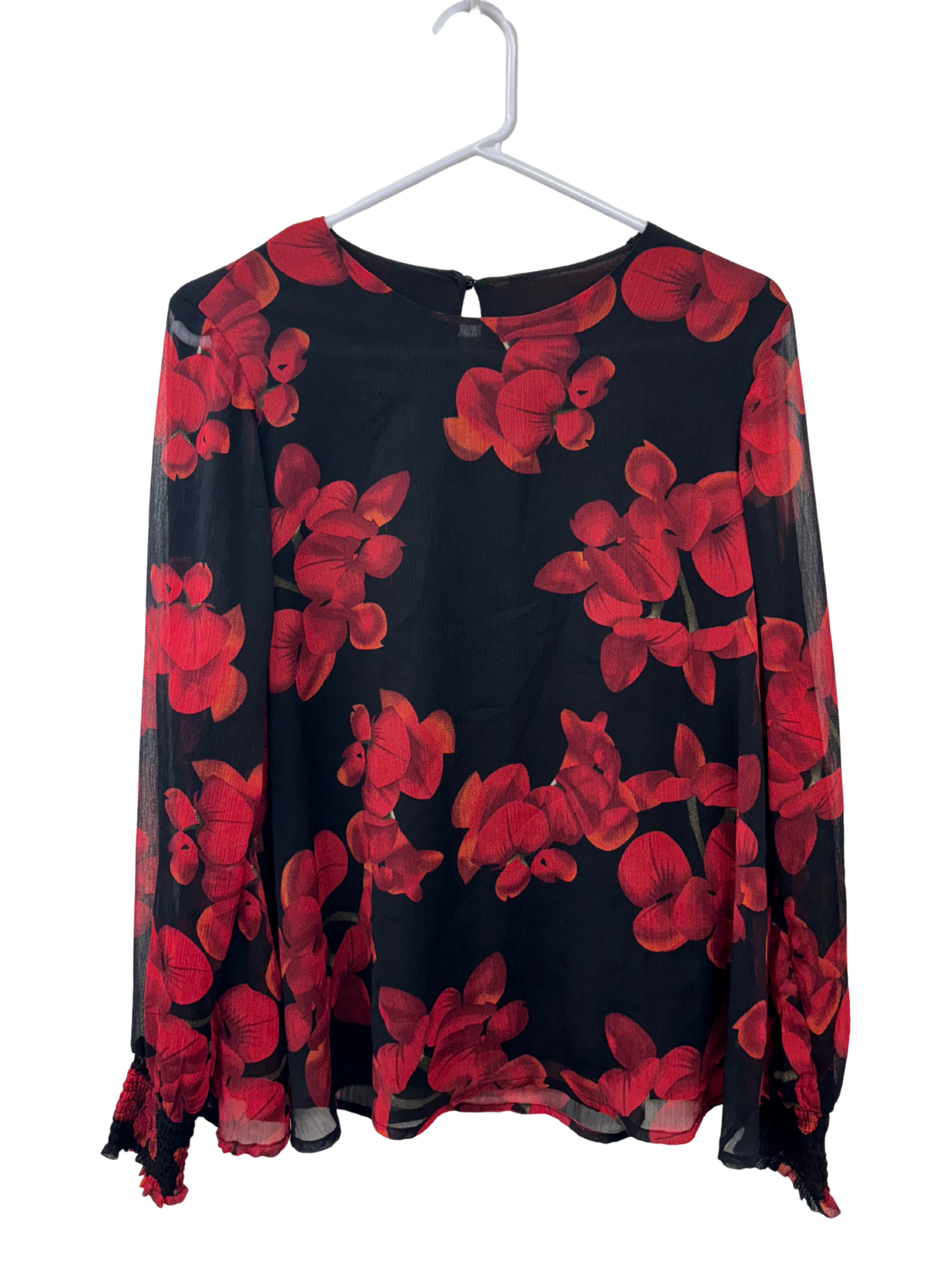 Black & Red Floral Print Long Sleeve Shirt