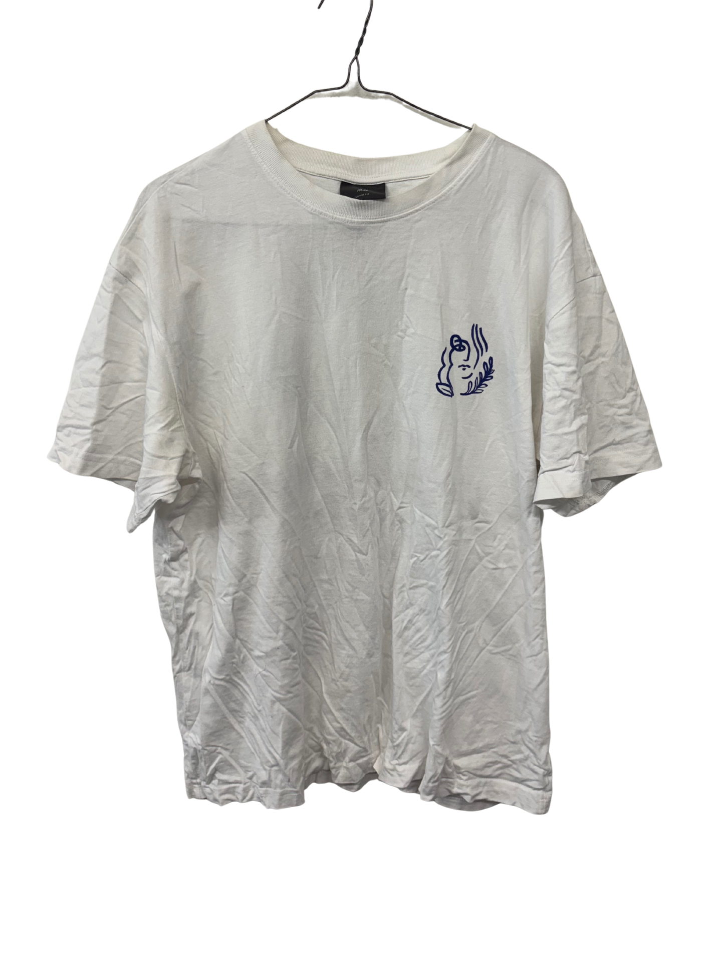 White Short Sleeve T Shirt with Blue Grecian Text Front & Back