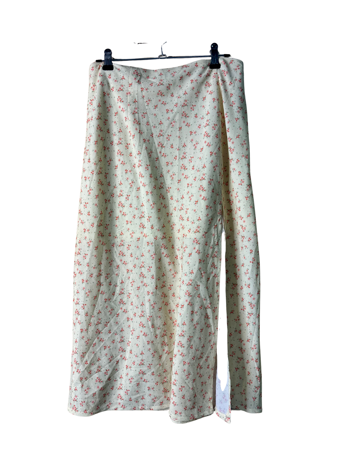 Yellow, Red, Pink Floral Print Midi Skirt with Split
