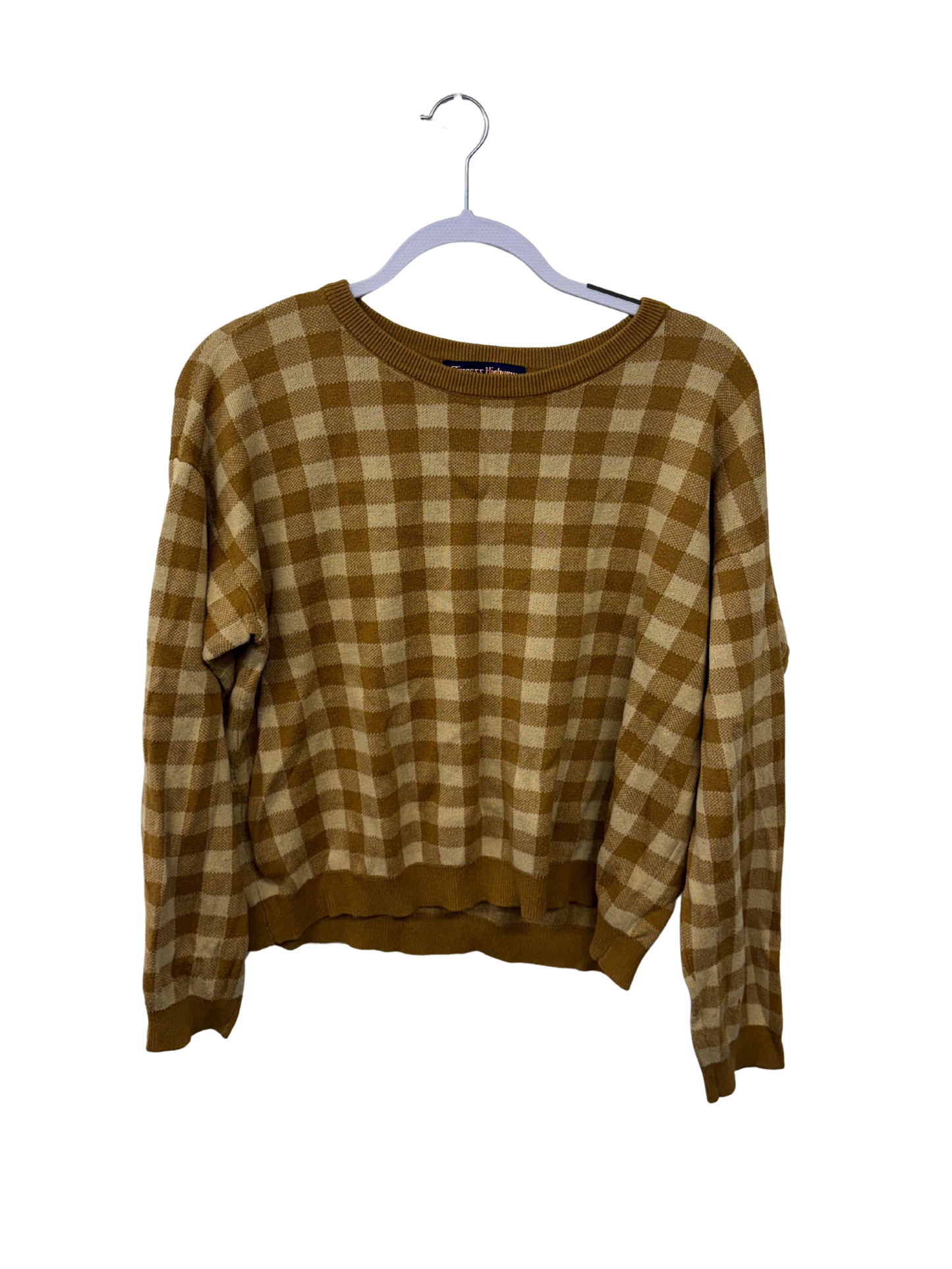 Dark Yellow & Cream Check Long Sleeve Knit Jumper