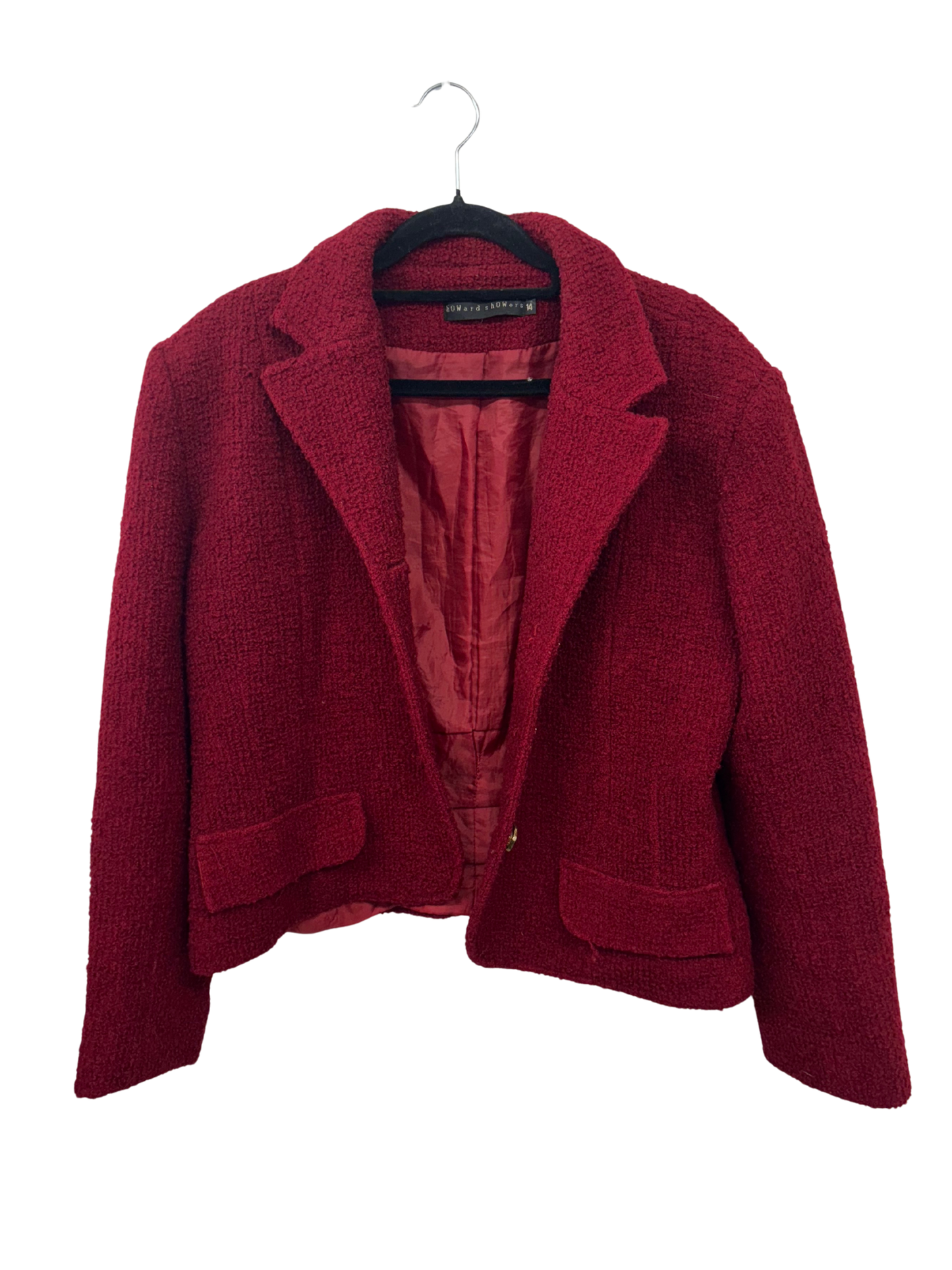 Vintage Dark Red Boxy Crop Blazer & Gold Buttons