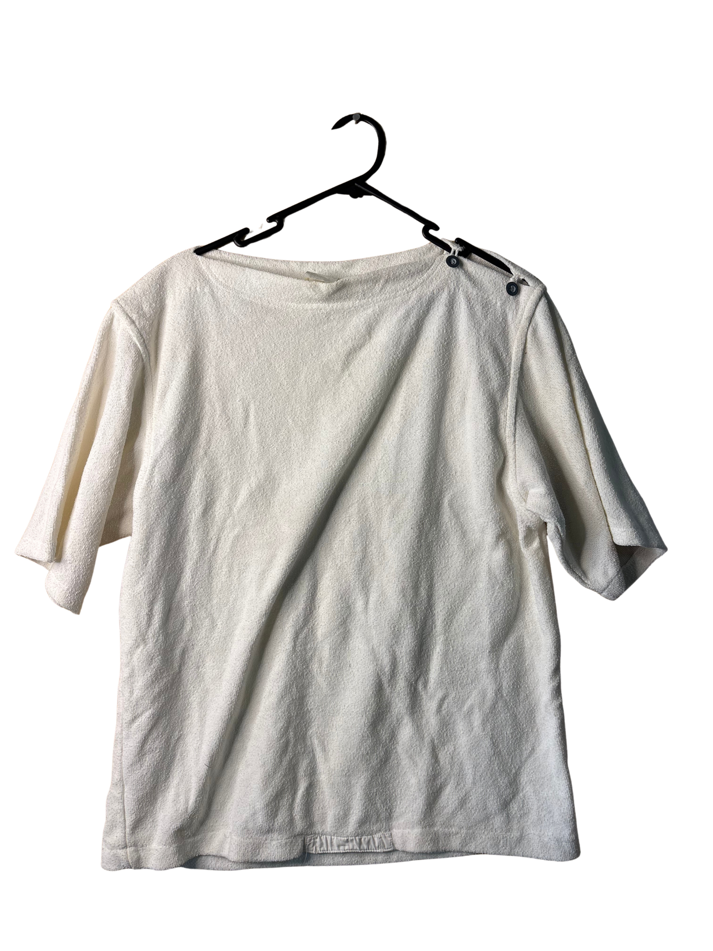 80s White Towelling Short Sleeve Shirt with Silver Buttons