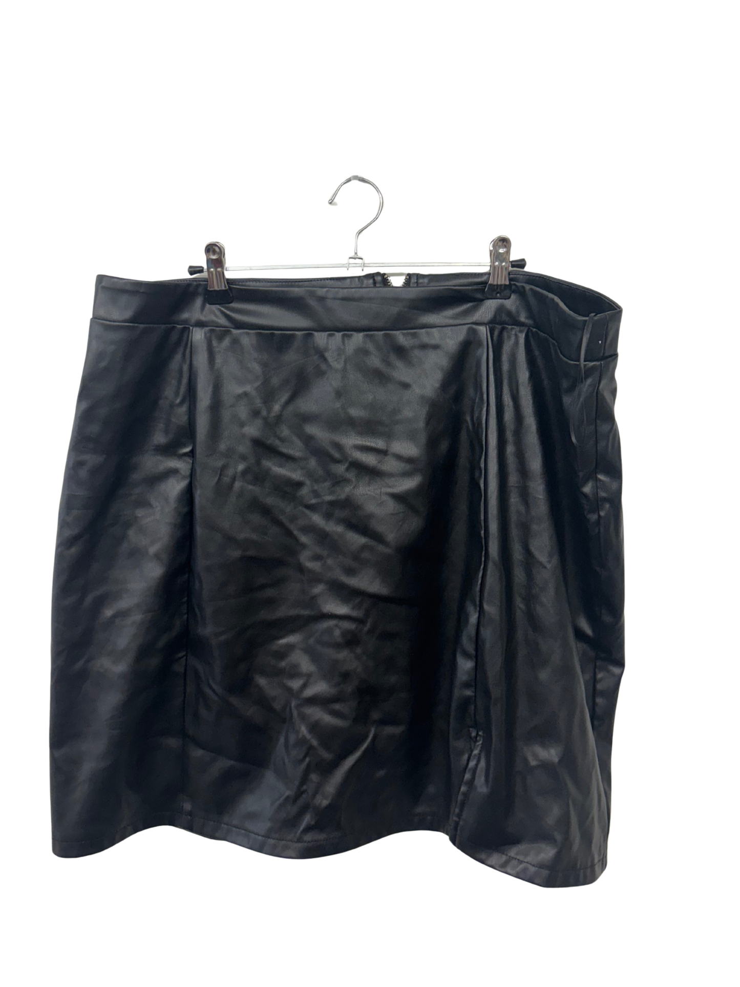 Black Faux Leather Mini Skirt with Split
