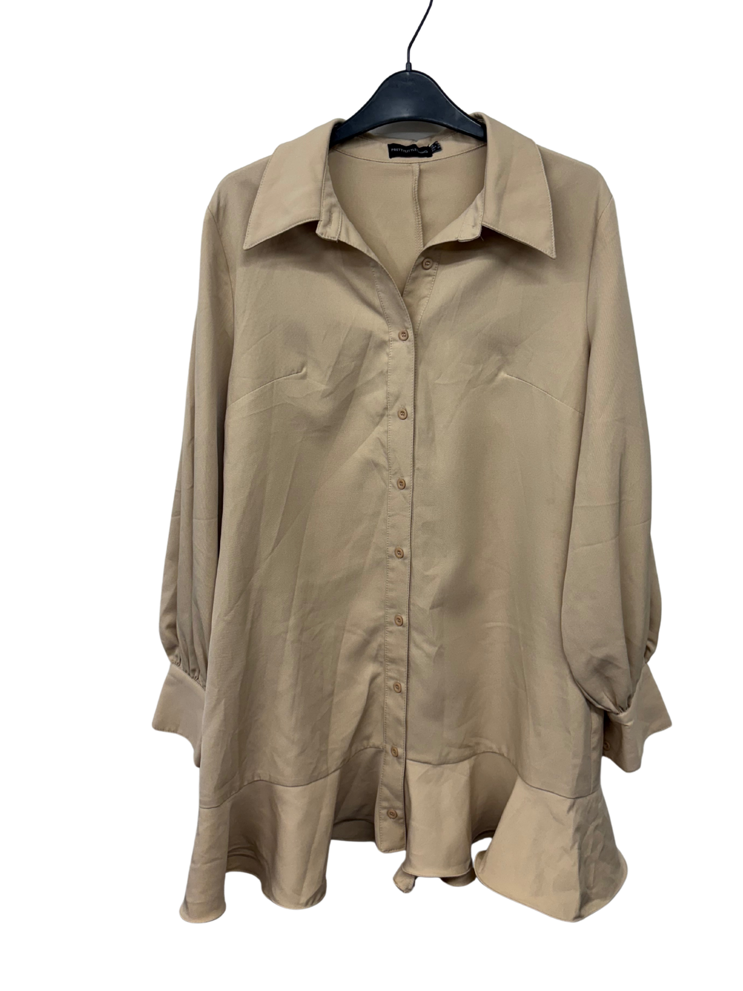 Cream Long Sleeve Short Dress with Peplem Hem