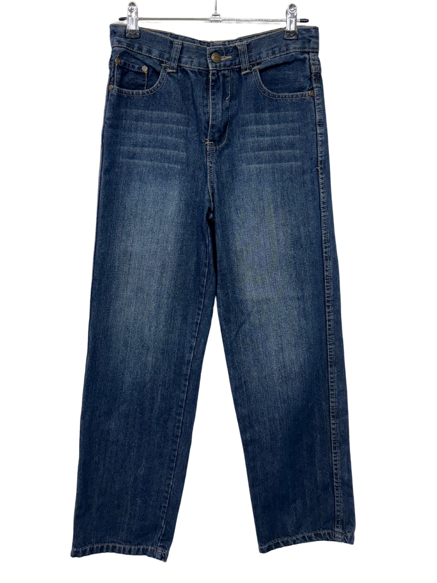 Dark Blue Denim Low Rise Straight Leg Jeans
