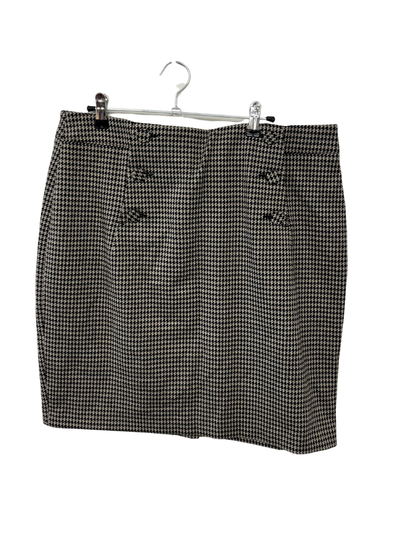 Brown, Black & Cream Houndstooth Skirt with Buttons