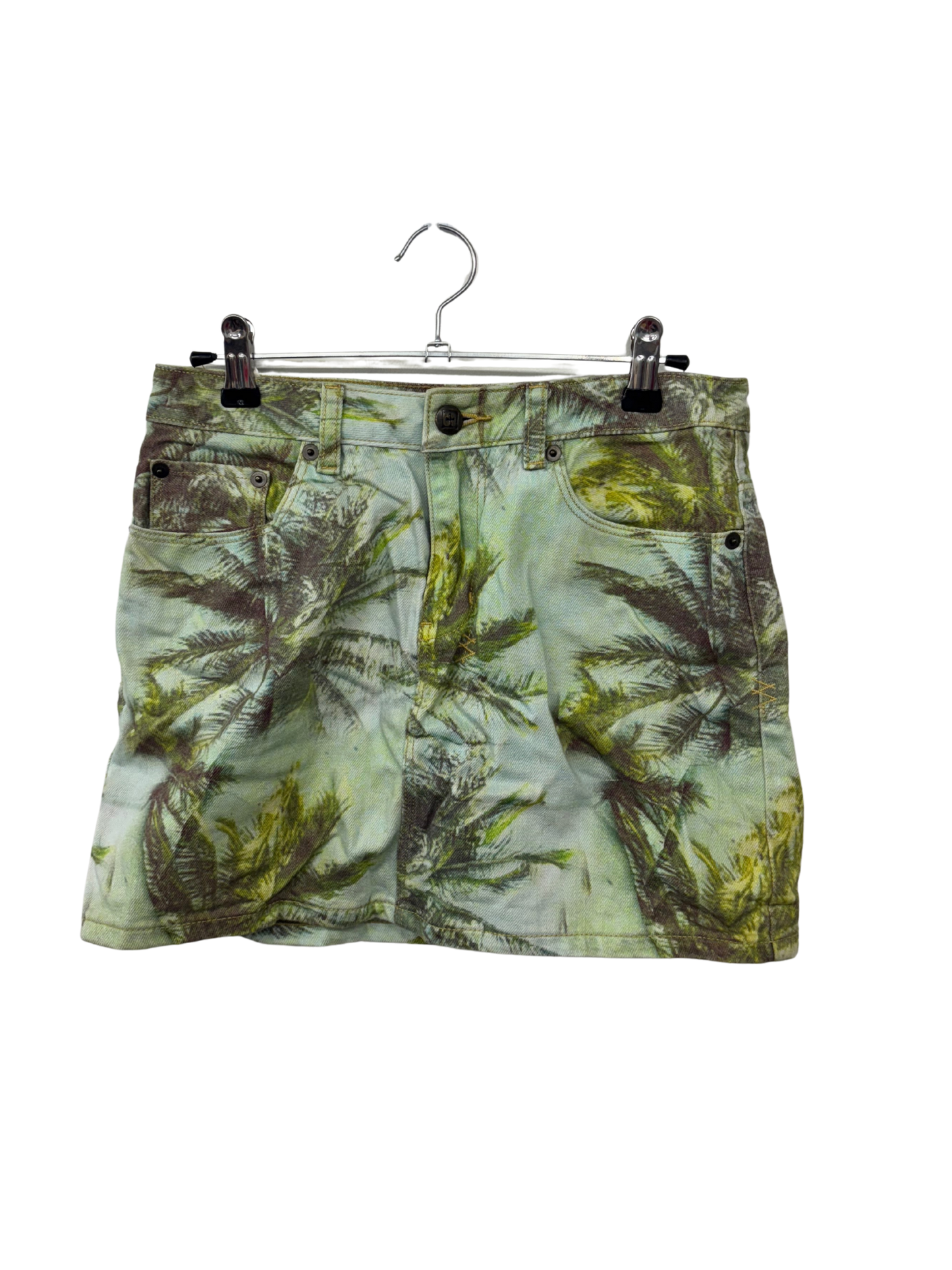 Green Palm Tree Print Micro Denim Skirt