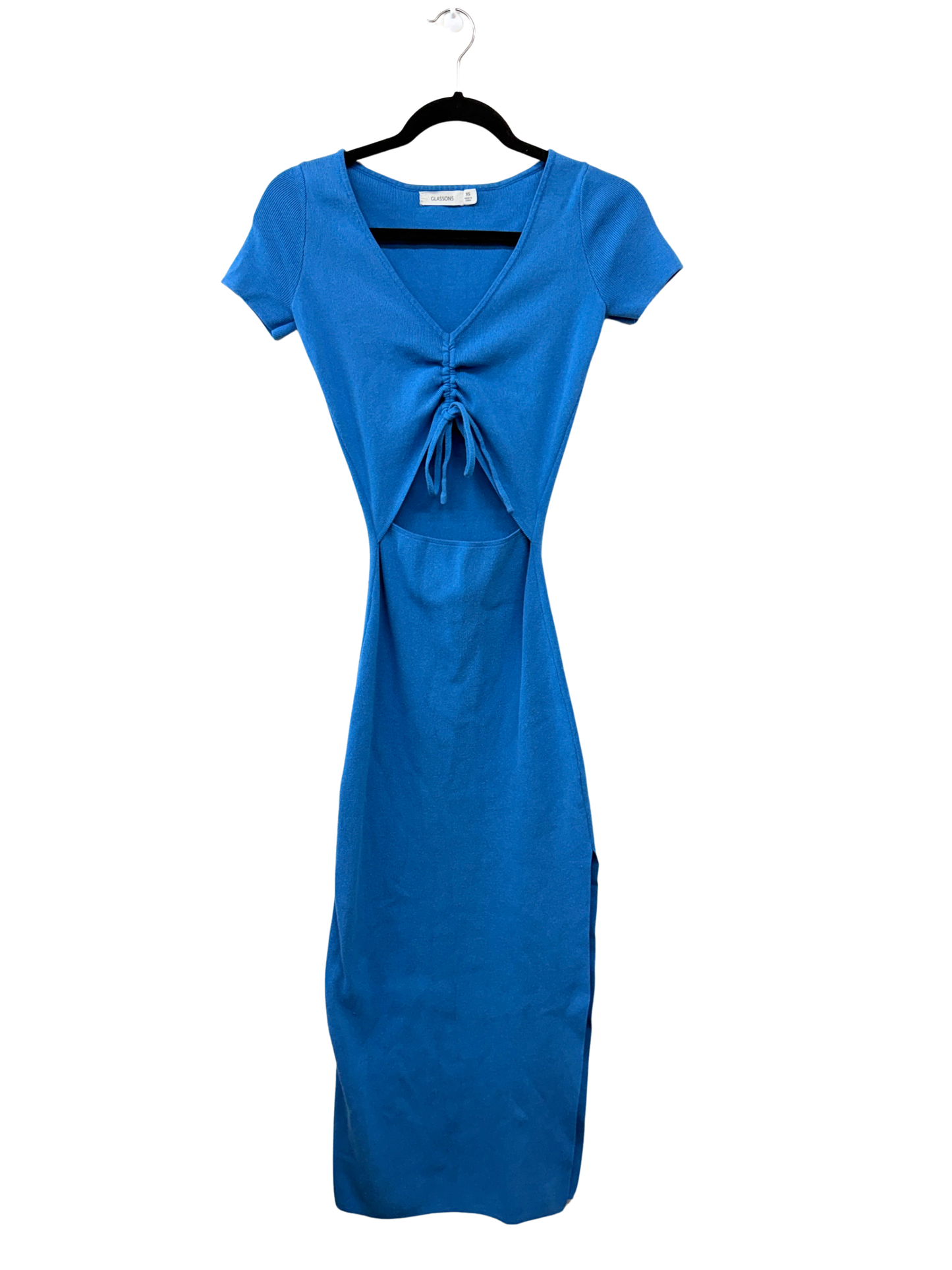 Blue Cap Sleeve Ribbed Bodycon Maxi Dress