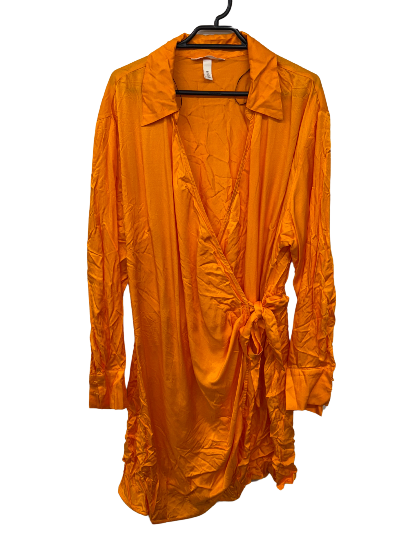 Orange Long Sleeve Wrap Short Dress