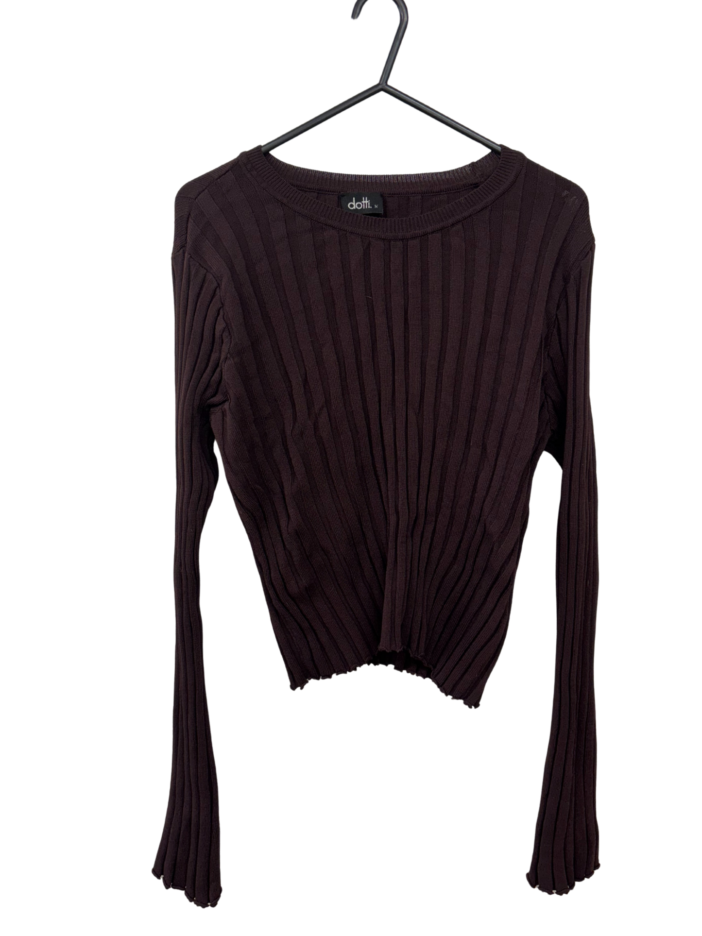 Brown Ribbed Long Sleeve Top