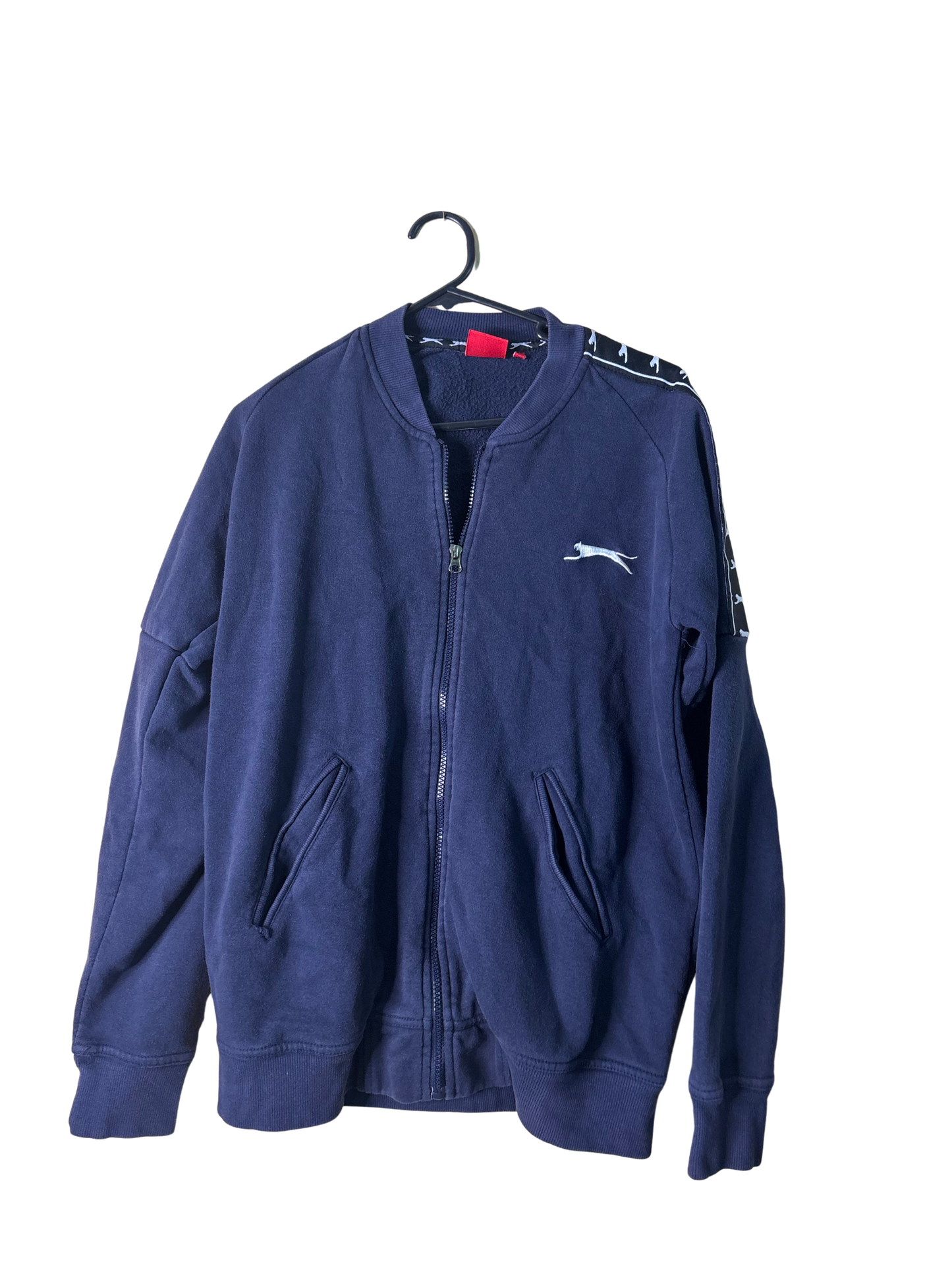 Dark Blue & White Logo Long Sleeve Zip Up Jacket