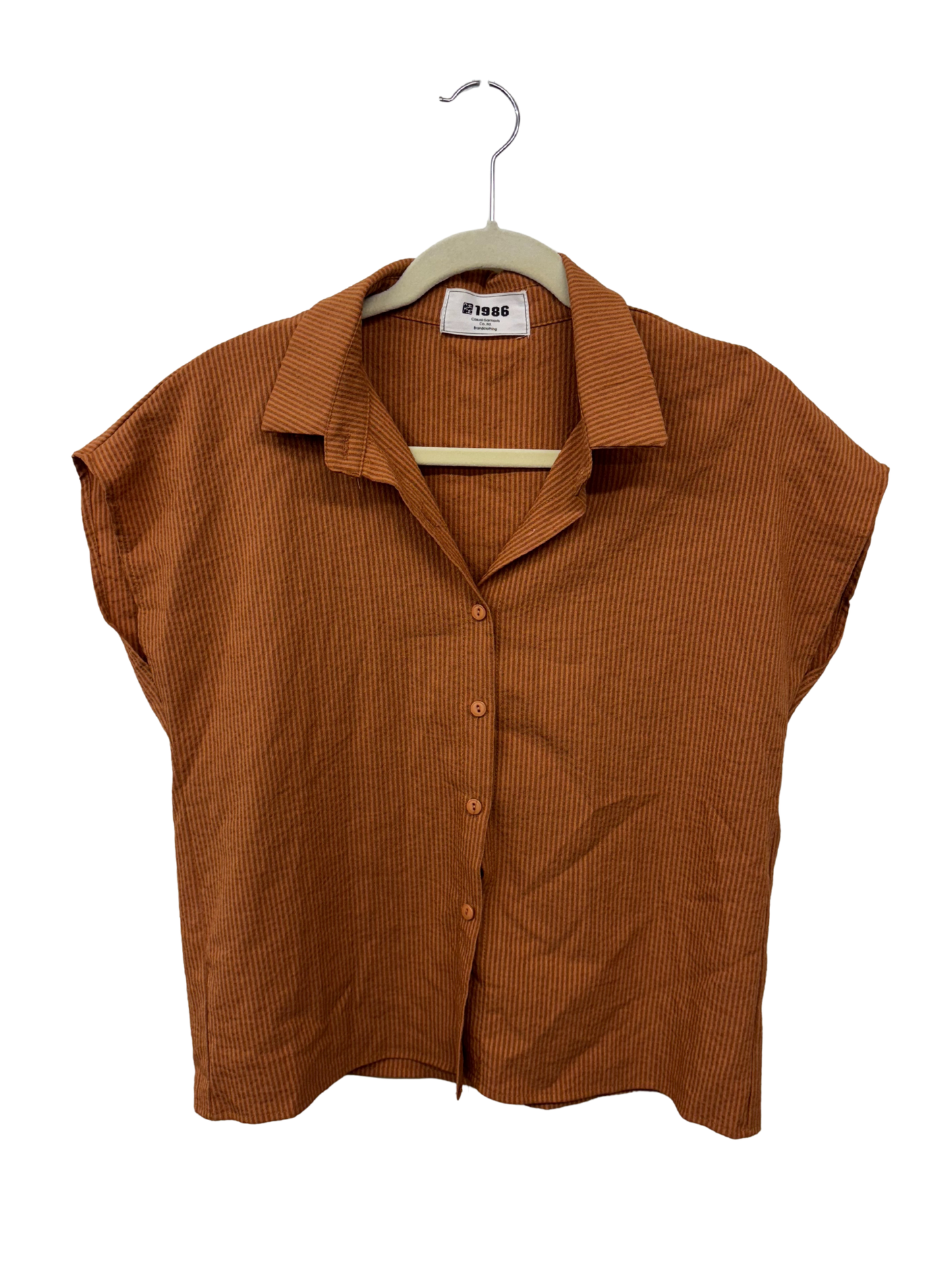 Orange Stripe Short Sleeve Button Up Shirt