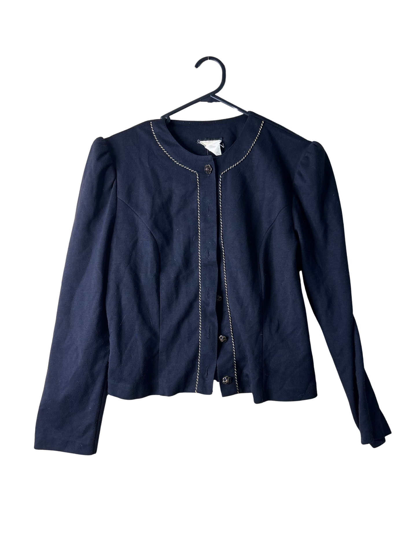 Vintage Black Button Up Collarless Jacket
