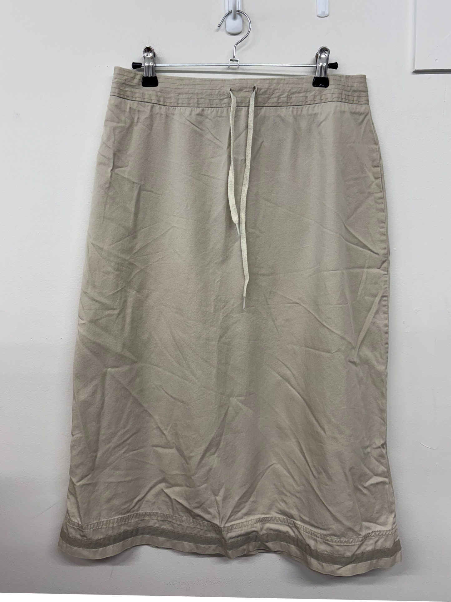 Beige High Waisted Midi Skirt