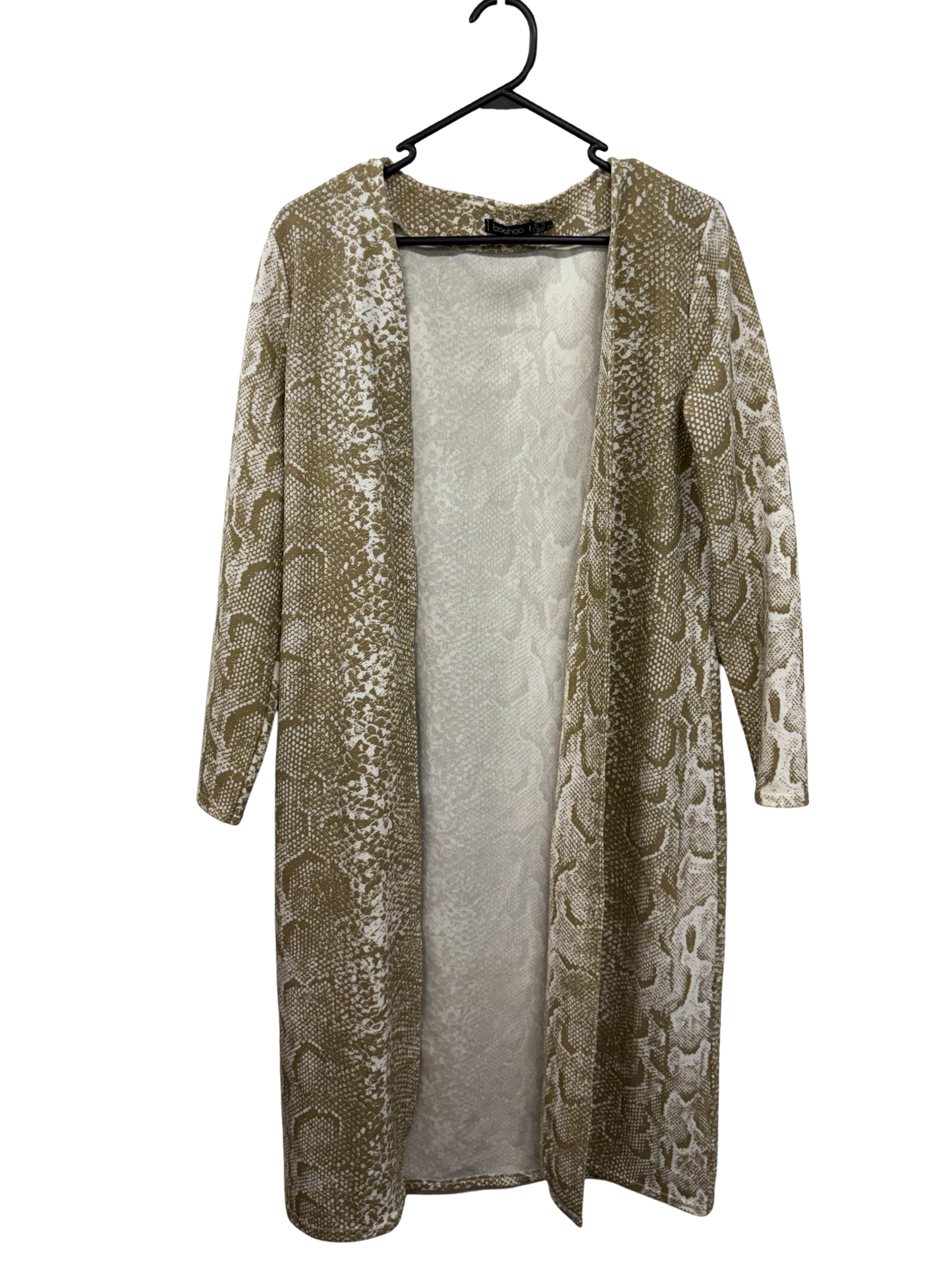 White & Brown Snake Print Long Sleeve Long Line Cardigan