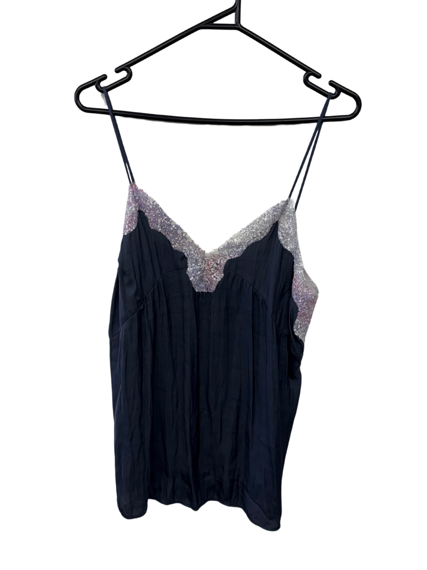 Dark Grey Strappy Singlet Top with Pink Sequin