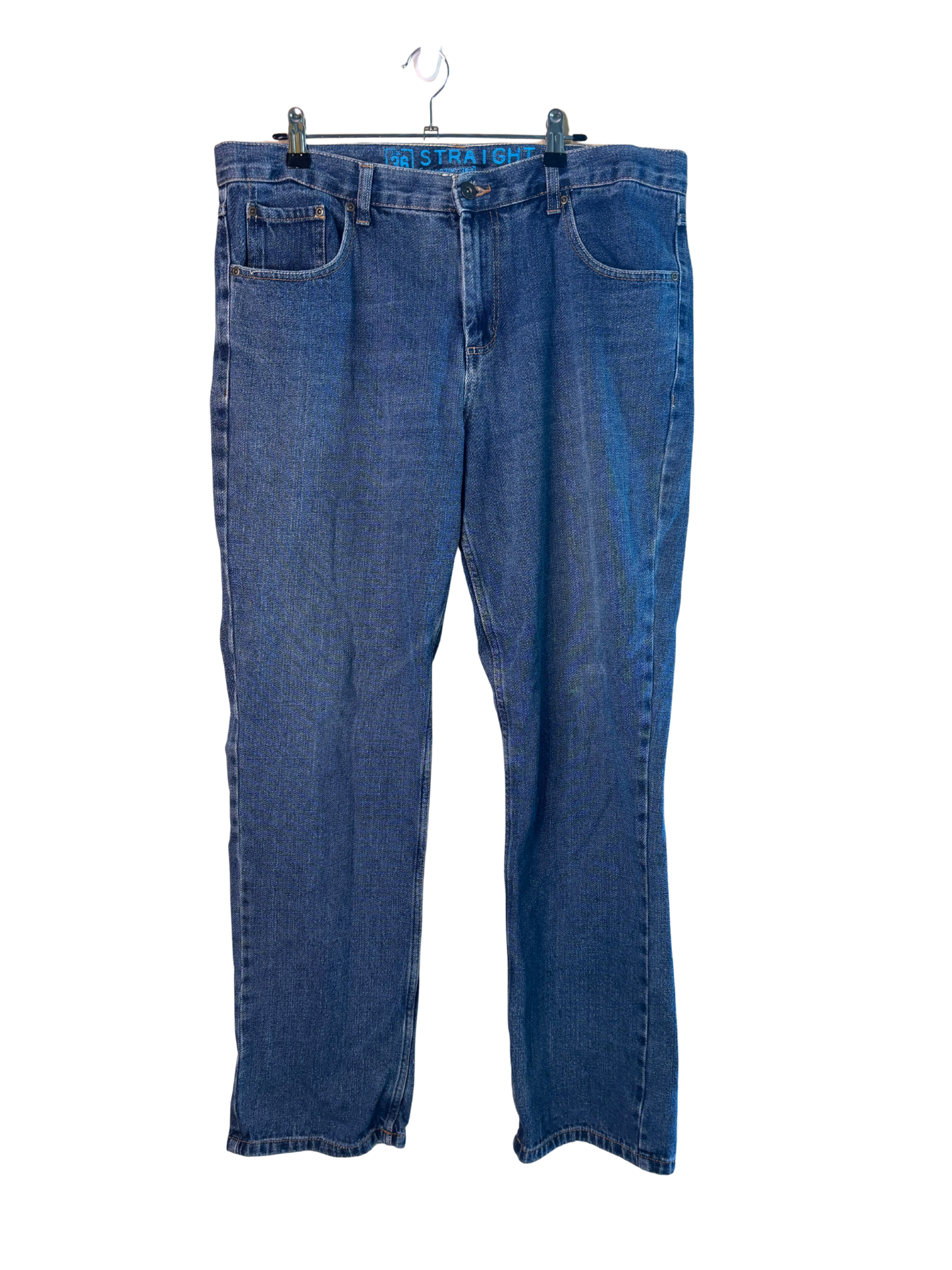 Blue Mid Rise Straight Leg Jeans