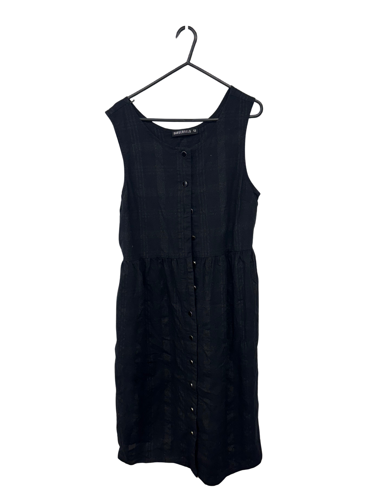 Black & Silver Sparkle Sleeveless Midi Button Up Dress