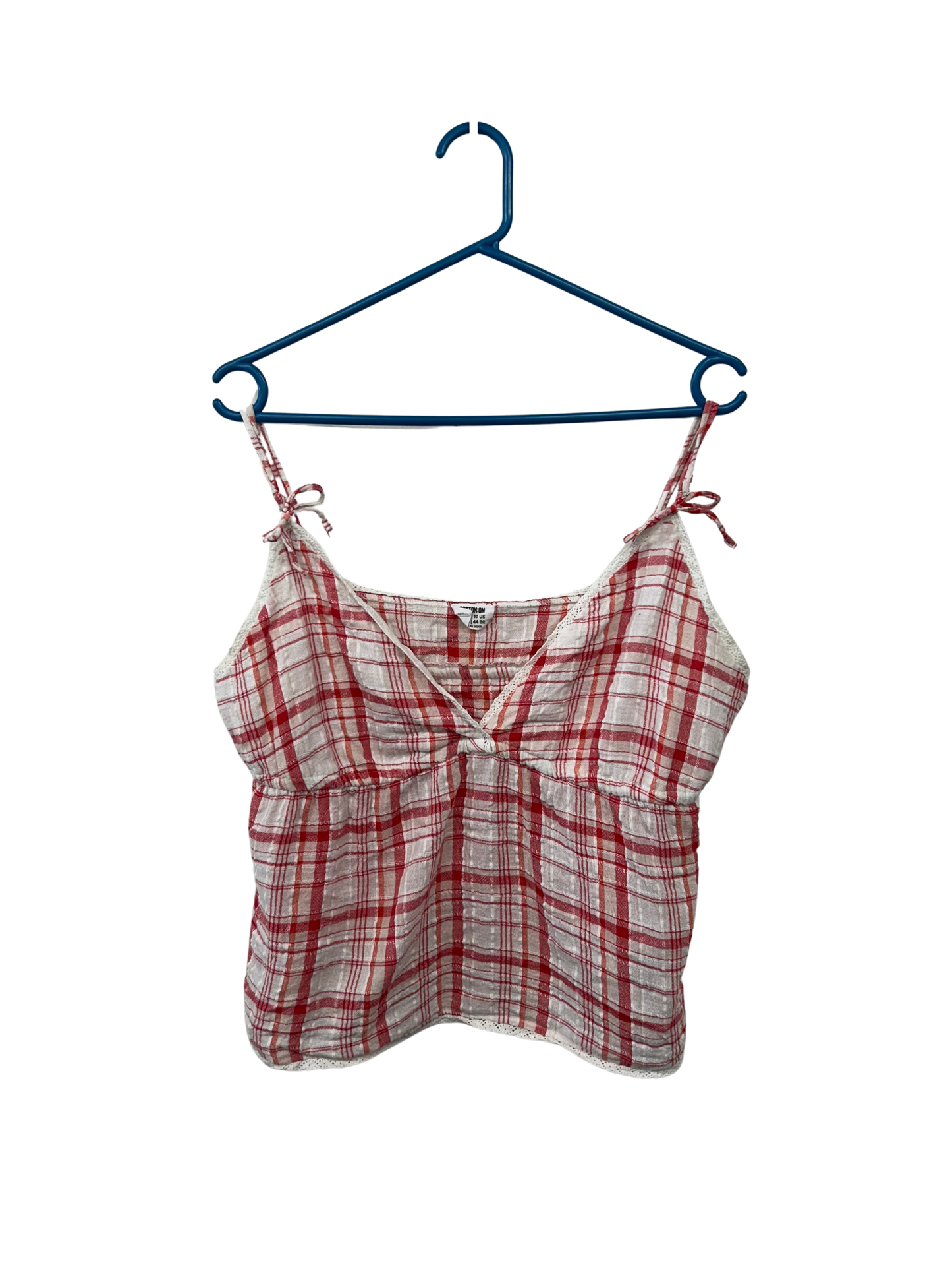 Red & White Plaid Cami with Lace Trim