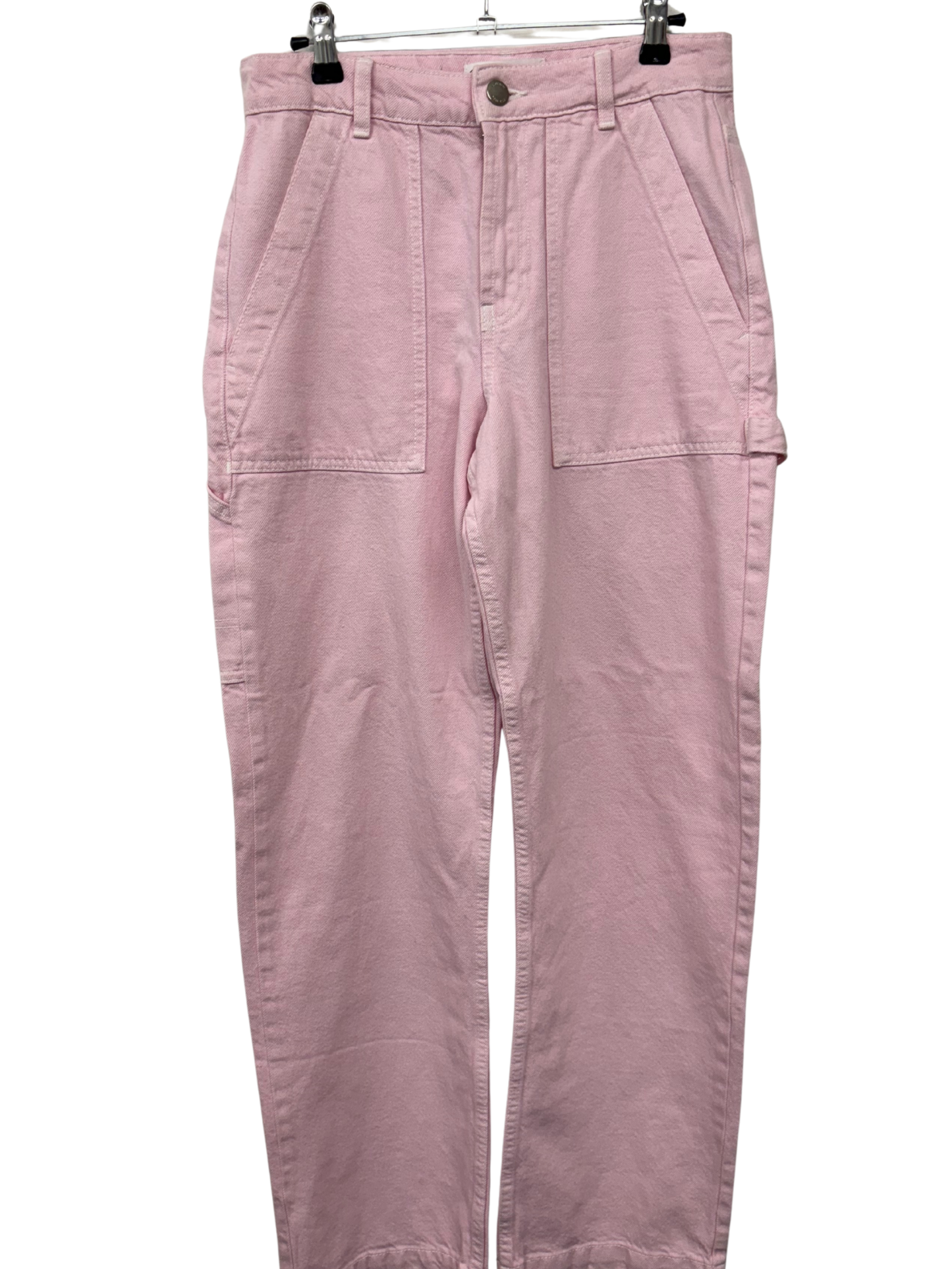 Pink High Waisted Straight Leg Cargo Jeans