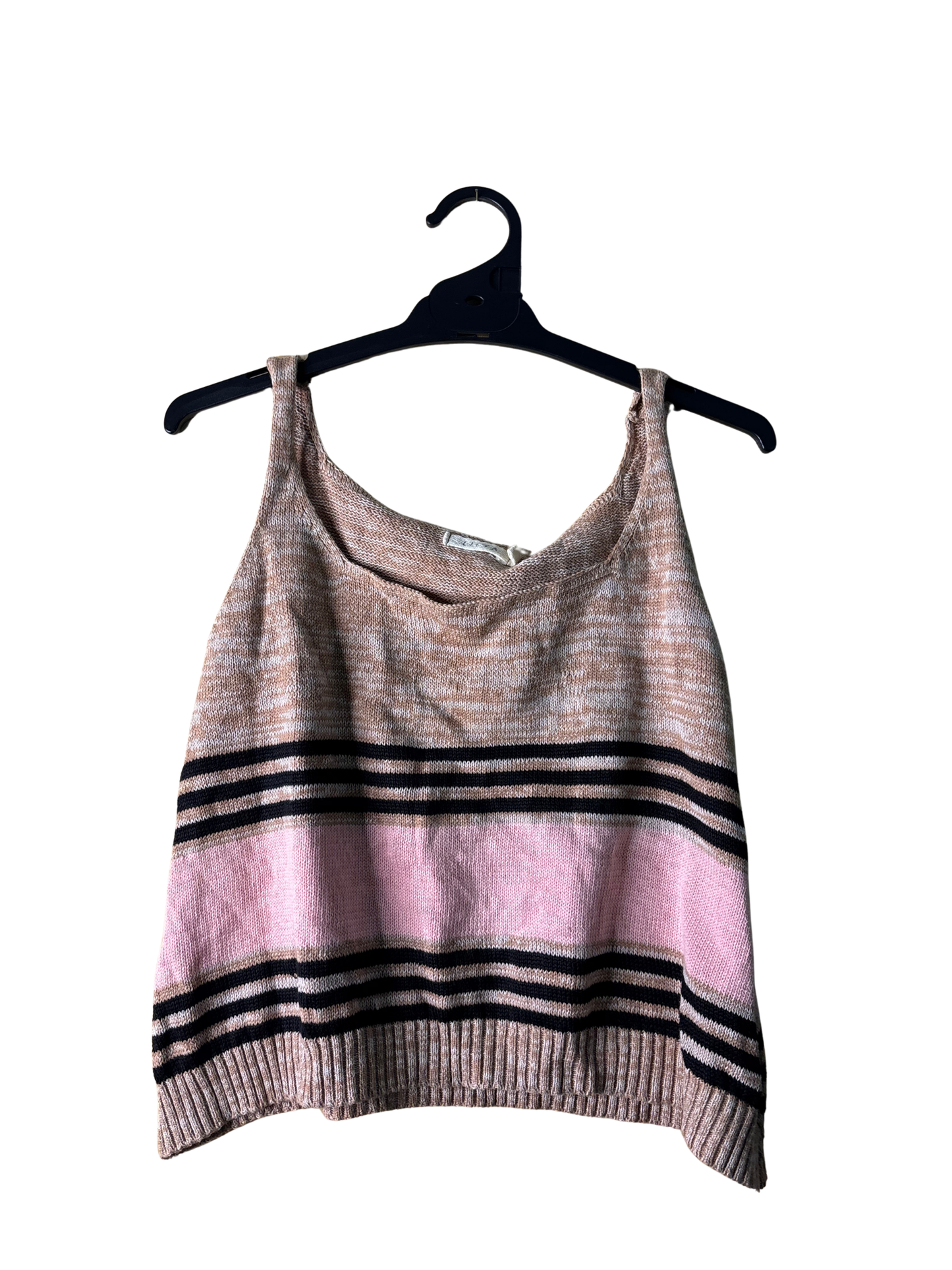 Pink, Black, Brown Striped Knit Singlet Top