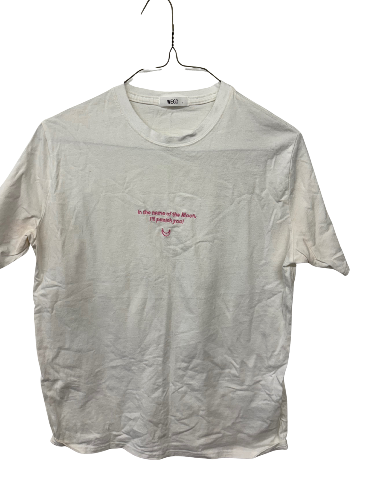 White Short Sleeve T Shirt with Pink Logo
