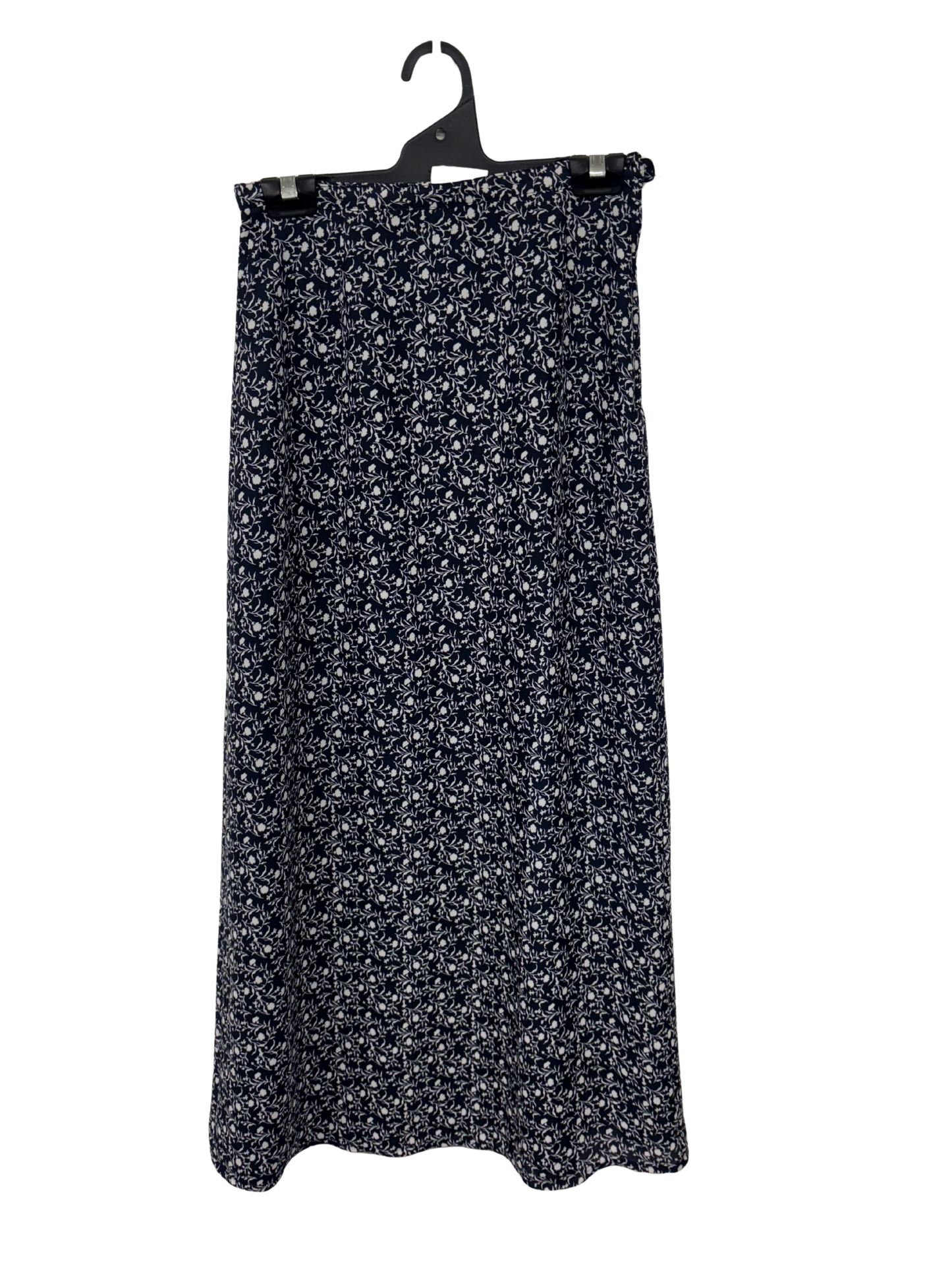 Vintage Dark Blue & Cream Floral Print Midi Skirt