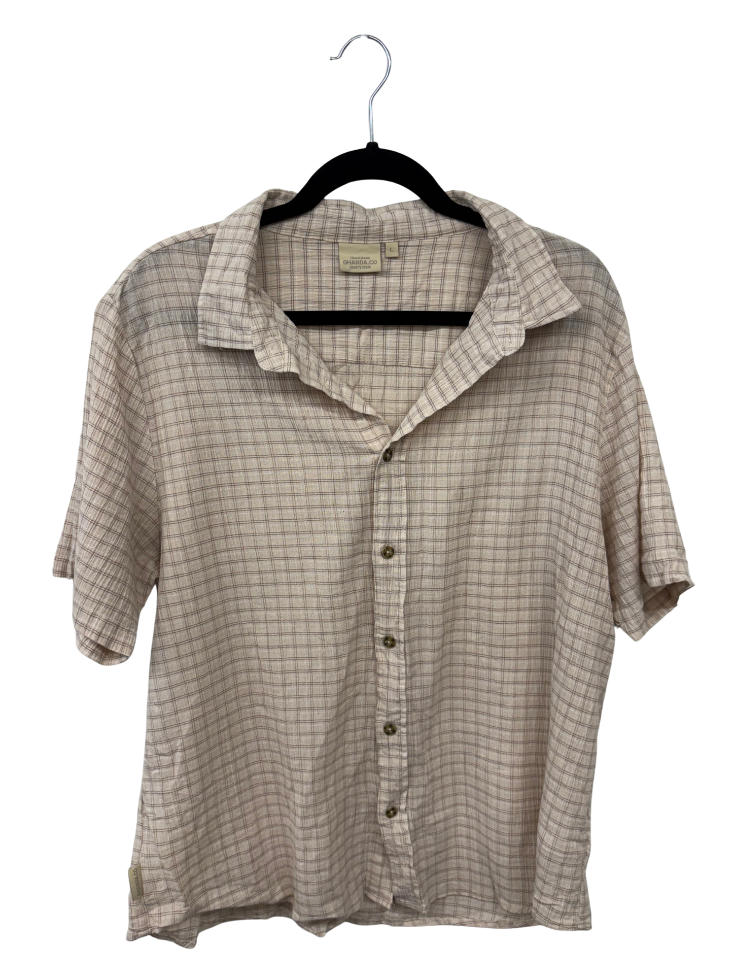 Beige & Brown Checkered Short Sleeve Button Up Shirt