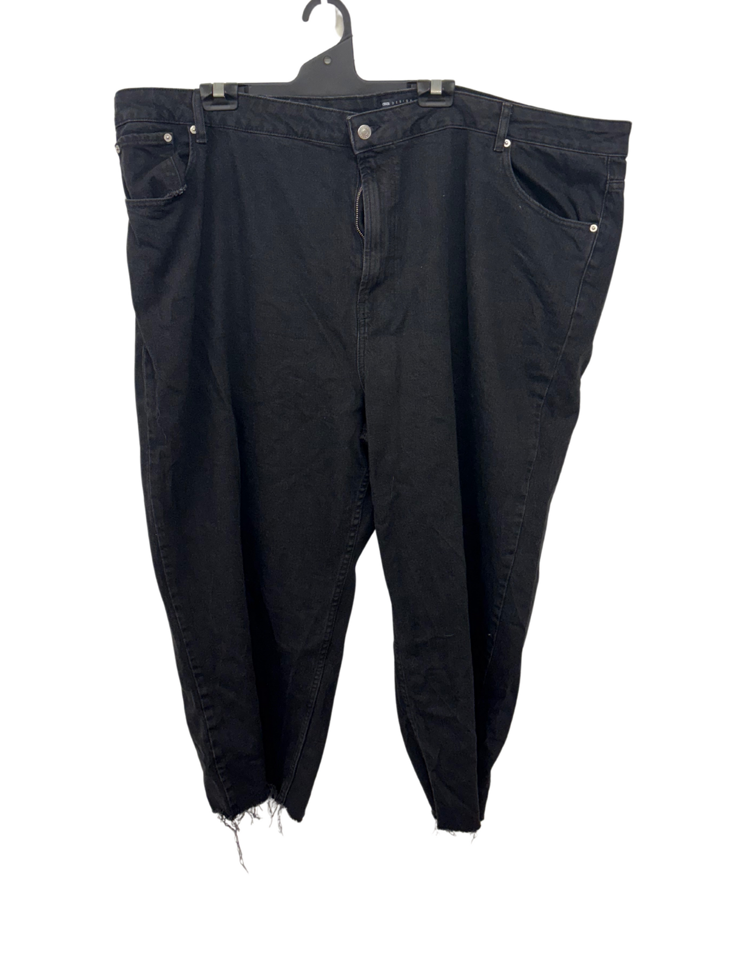 Black Mid-Rise Wide Leg Raw Hem Ankle Length Jeans