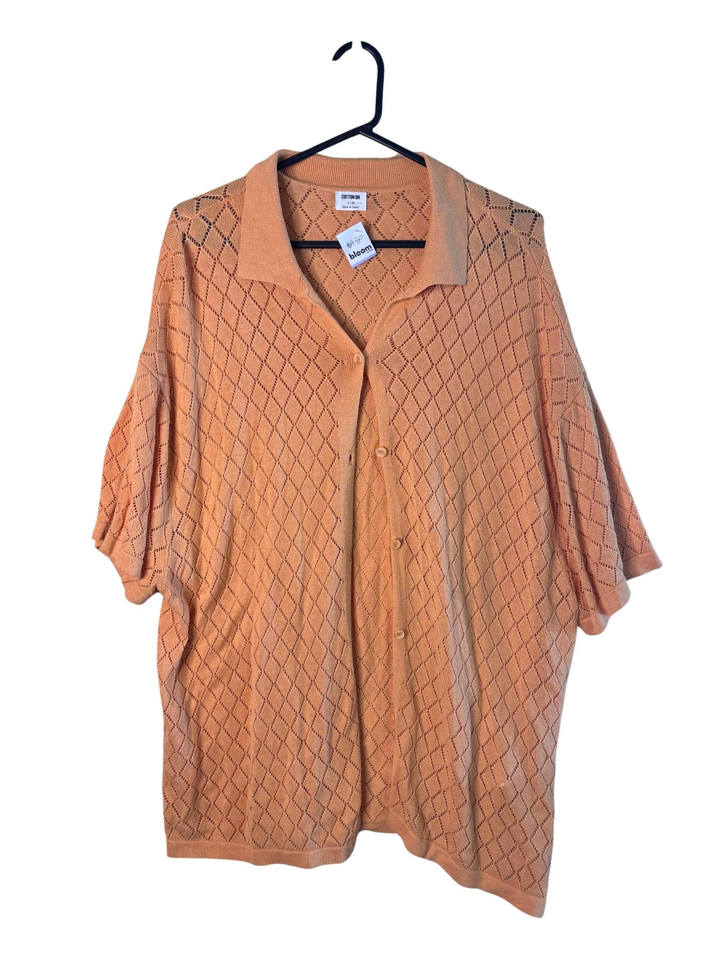 Orange Knitted Short Sleeve Button Up Shirt