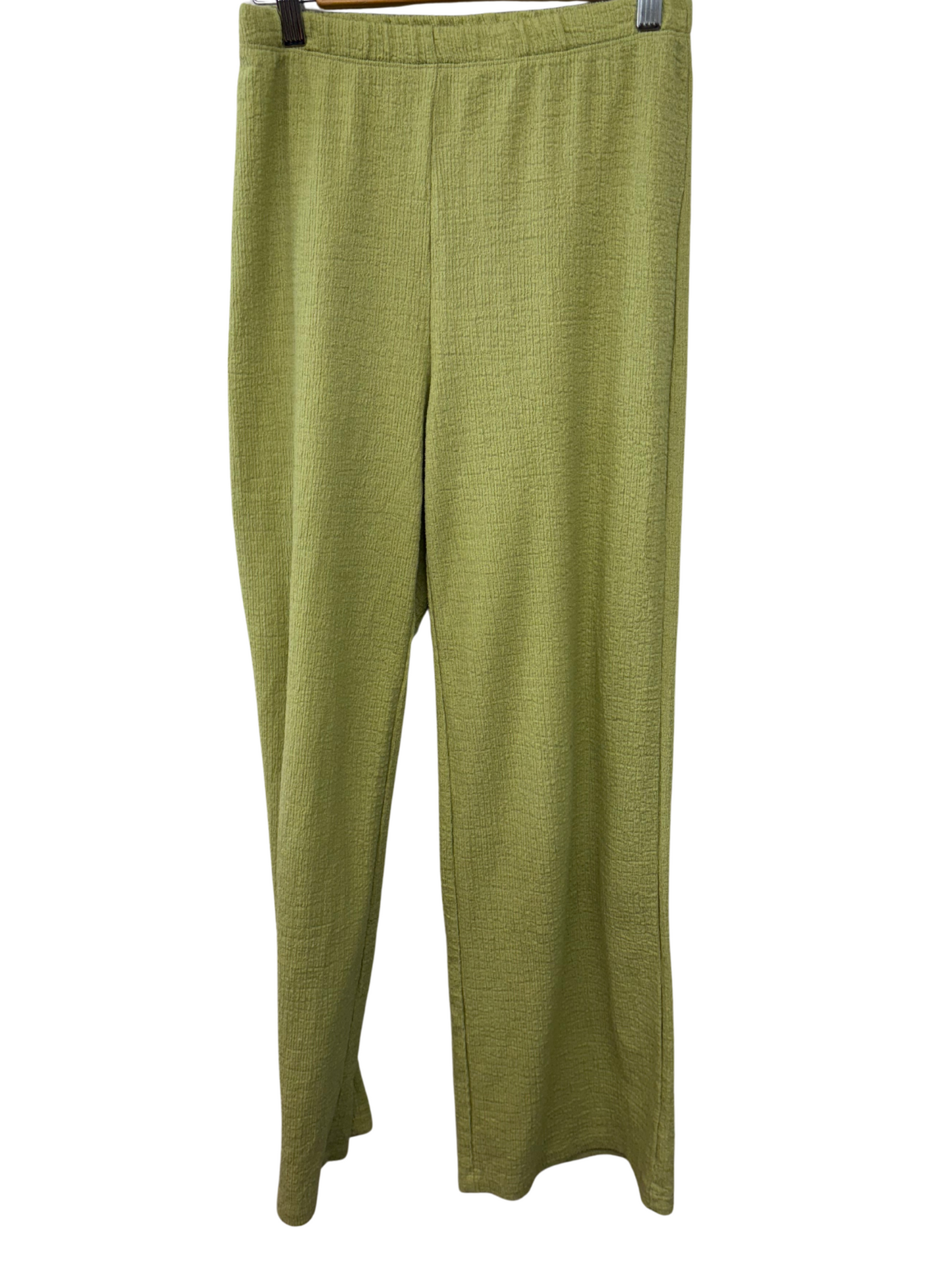 Light Green Textured Elastic Waist Pants