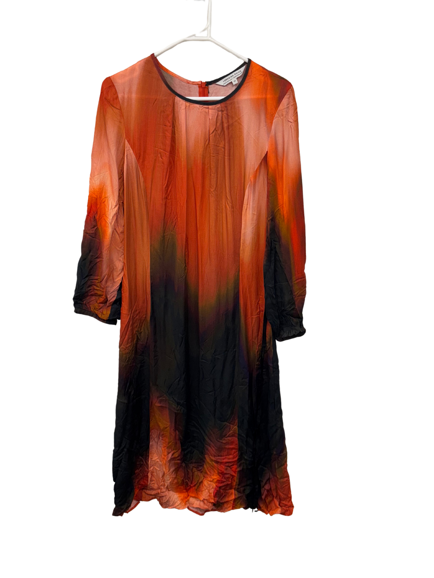 Orange & Black Gradient Long Sleeve Midi Dress