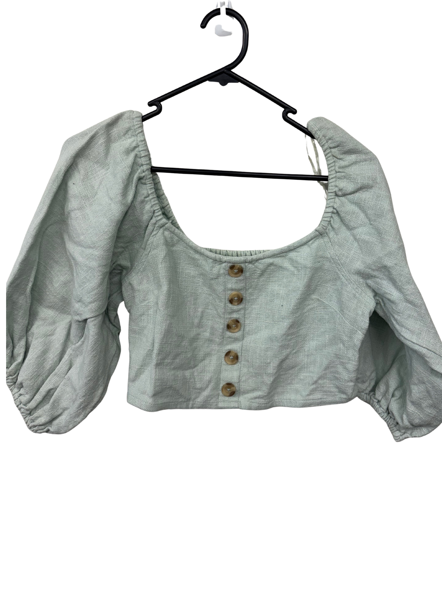 Light Green Puffy Sleeve Crop Top