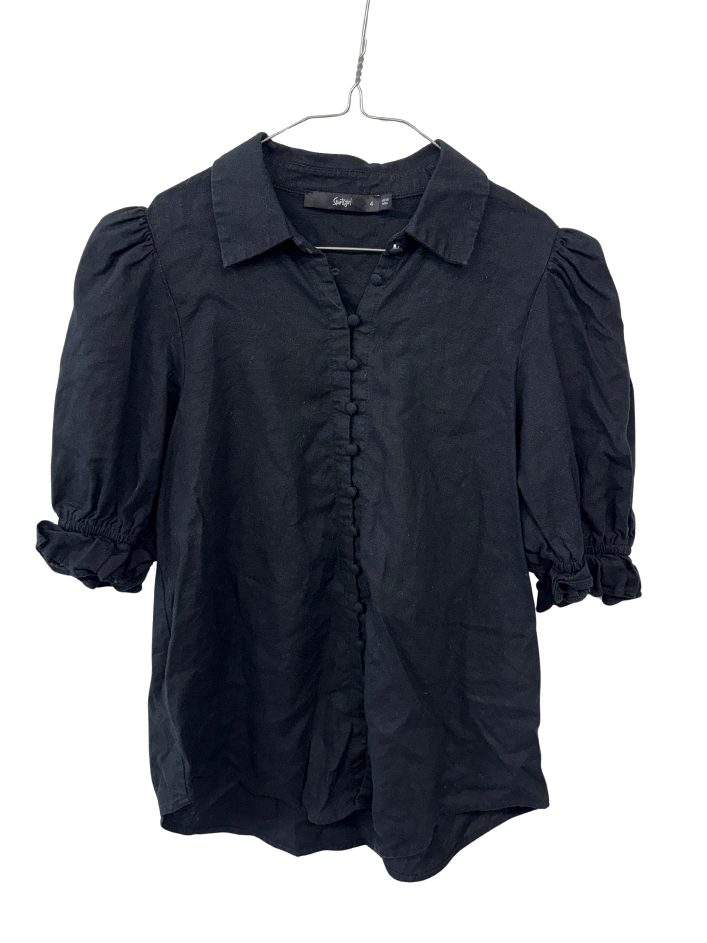 Black Short Sleeve Button Up Top with Collar