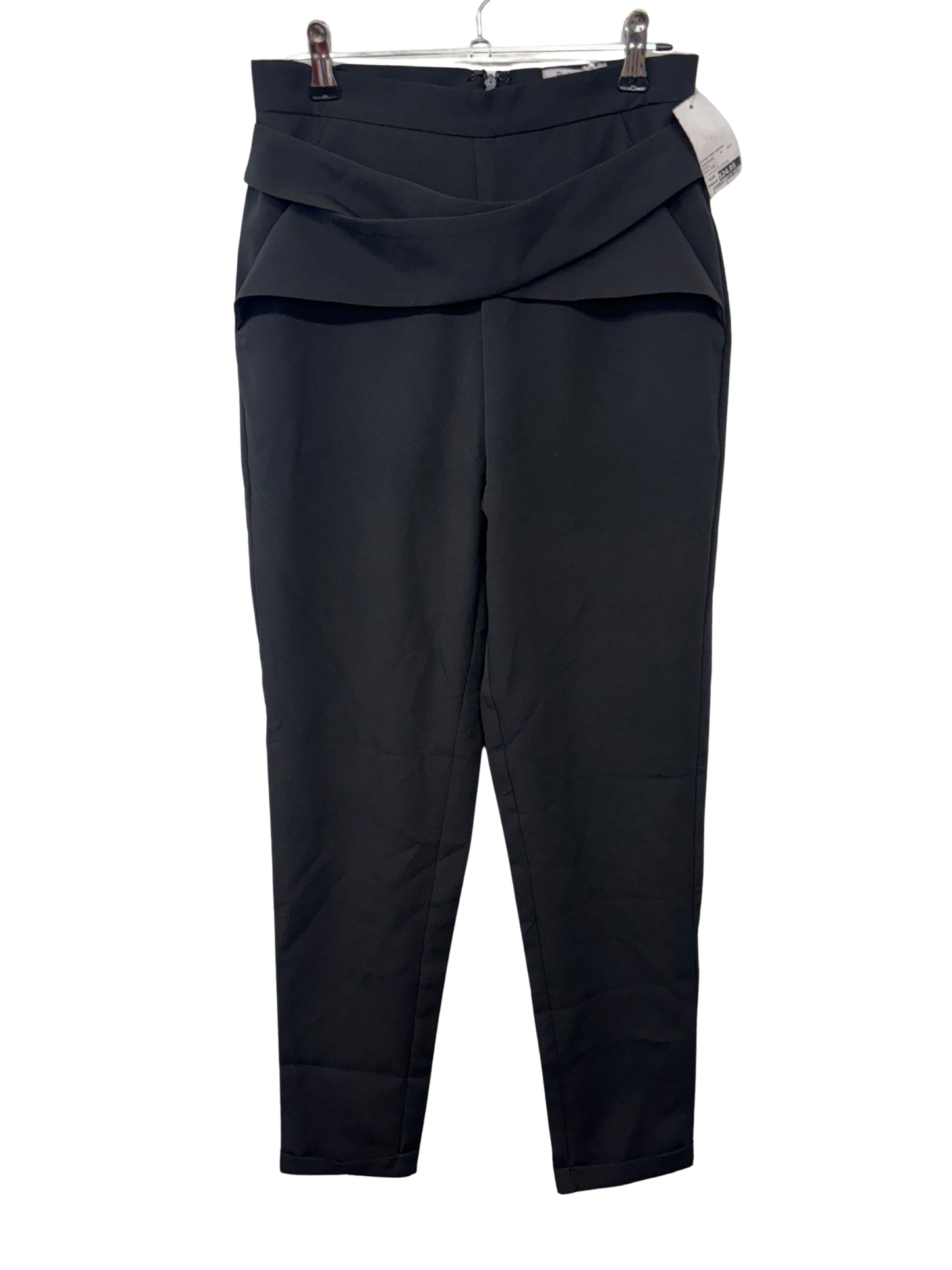 Black Tapered Cross Waist Tailored Pants