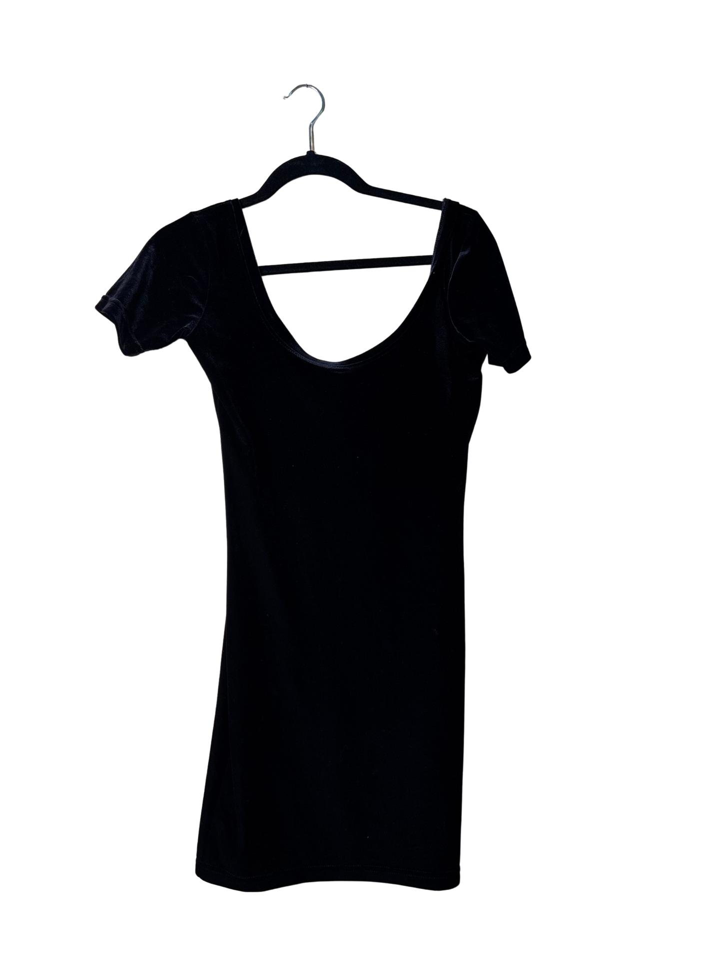Black Low Back Short Sleeve Fitted Velvet Dress