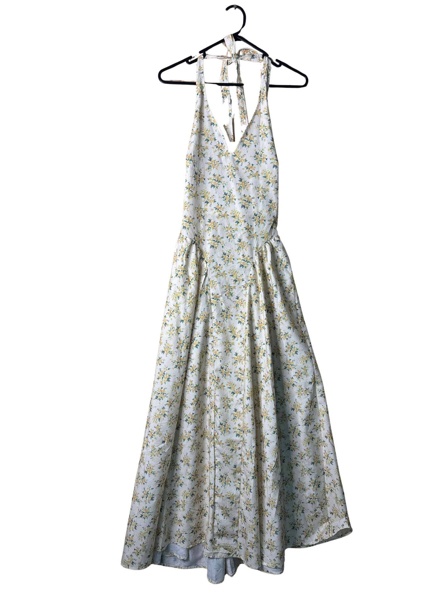 Yellow & Green Floral Halter Maxi Dress