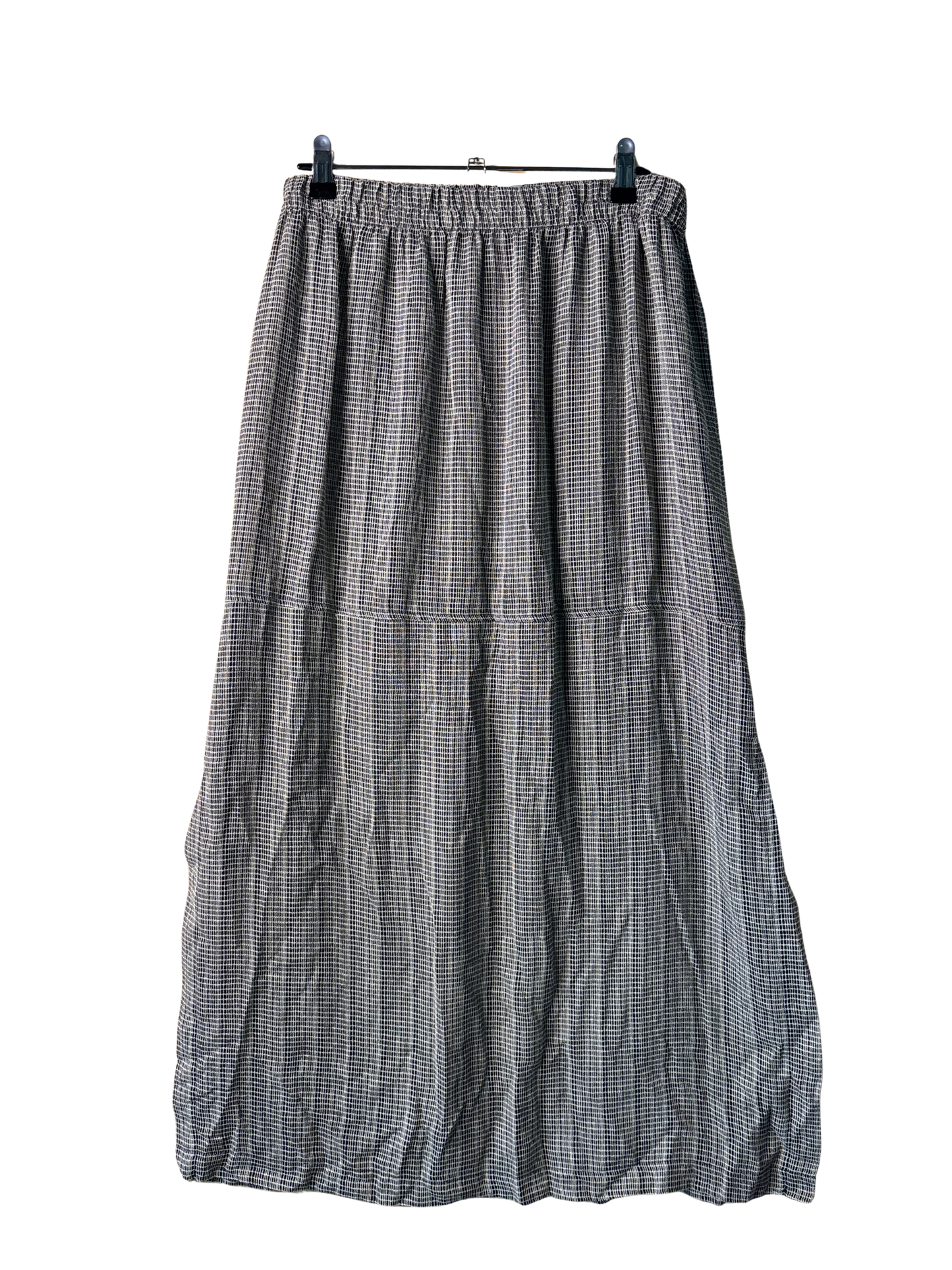 Vintage Black & Cream Check Pattern Tiered Midi Skirt
