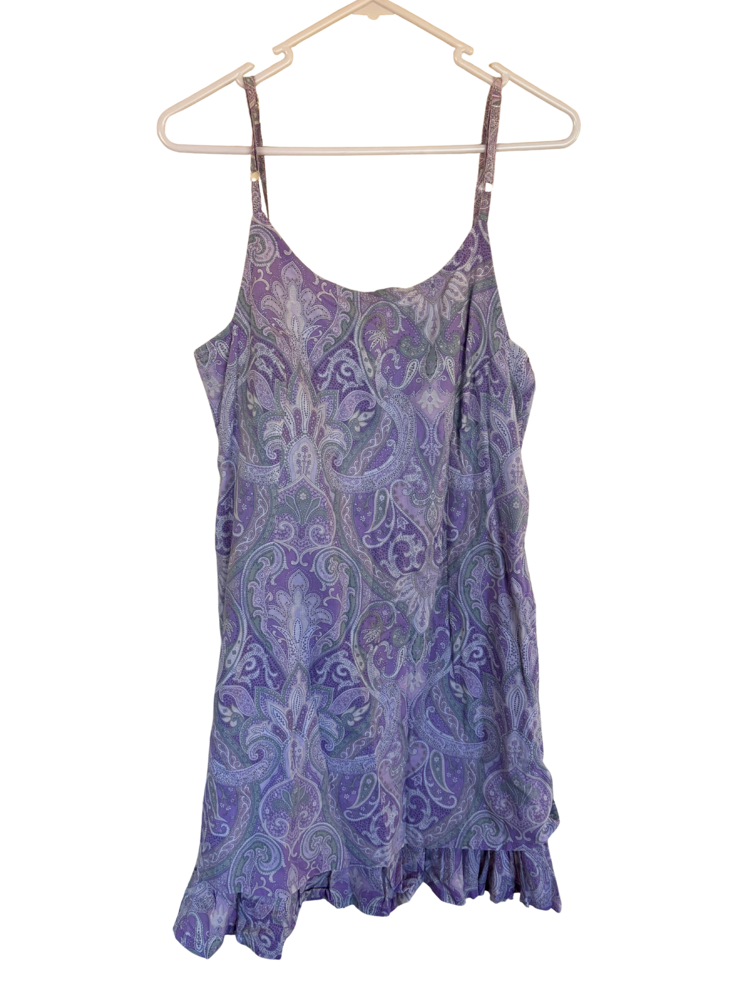 Purple, Green, Cream Paisley Strappy Dress with Ruffle