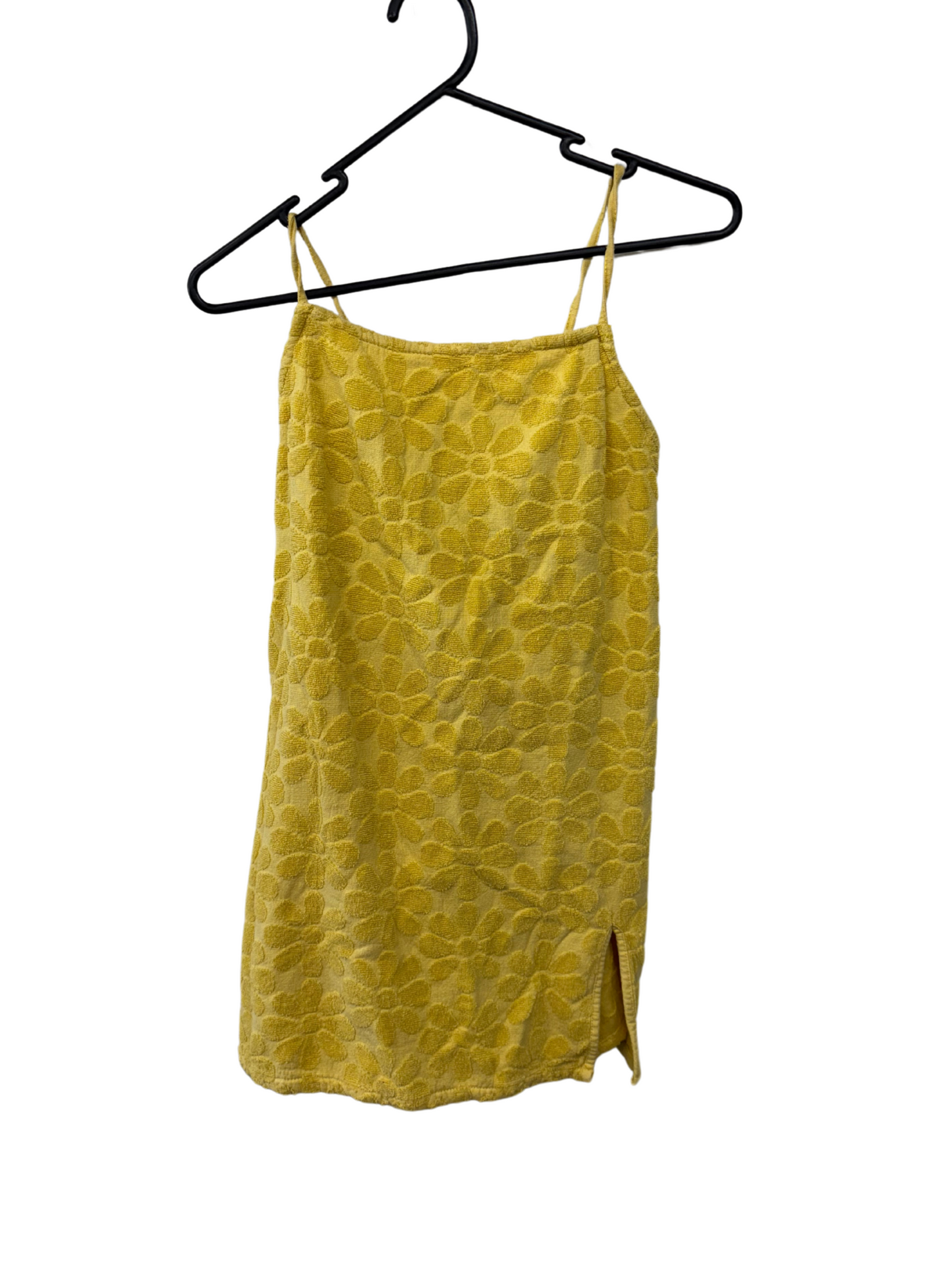 Yellow Floral Towelling Strappy Short Dress